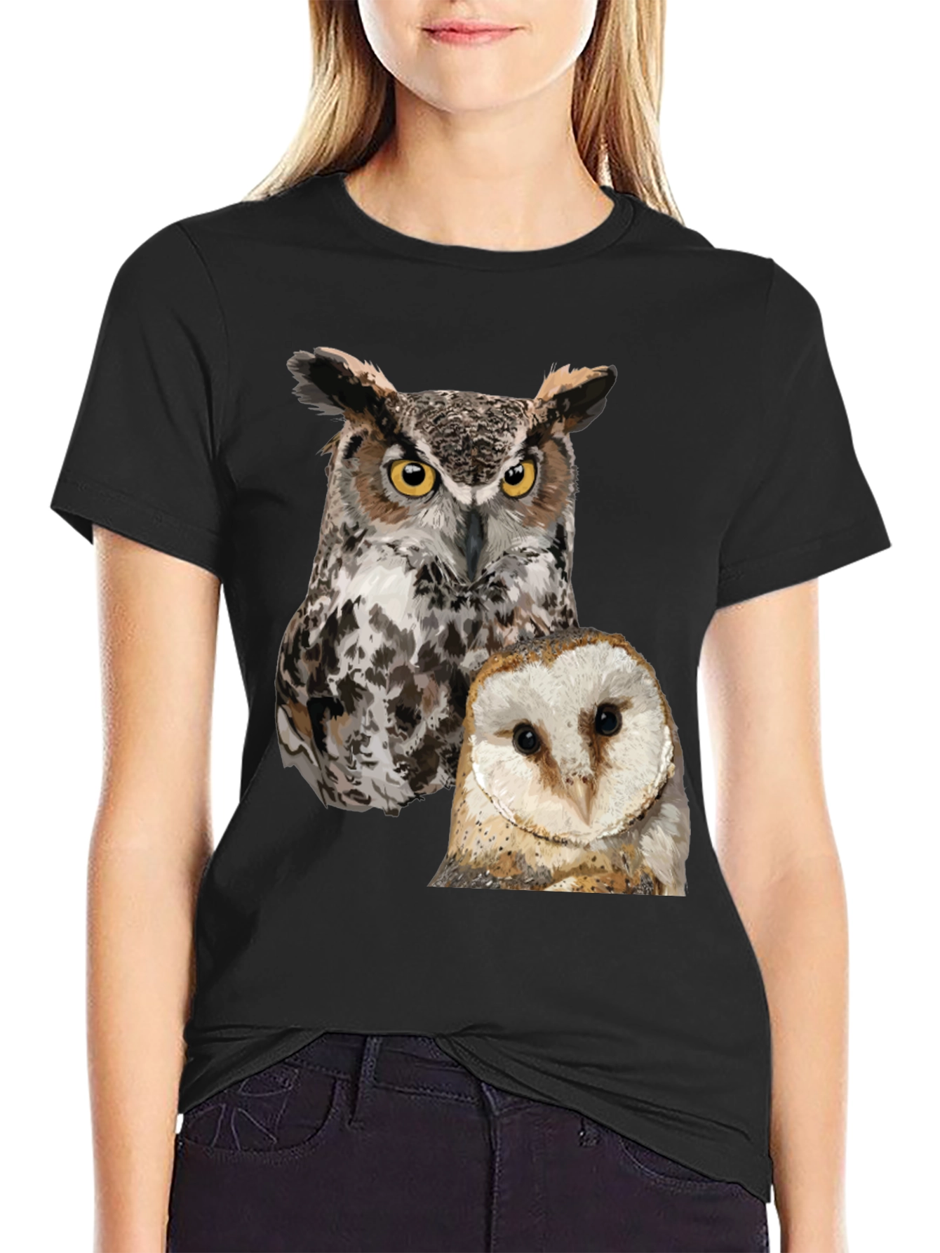 Owl Print Mens Black T-Shirt