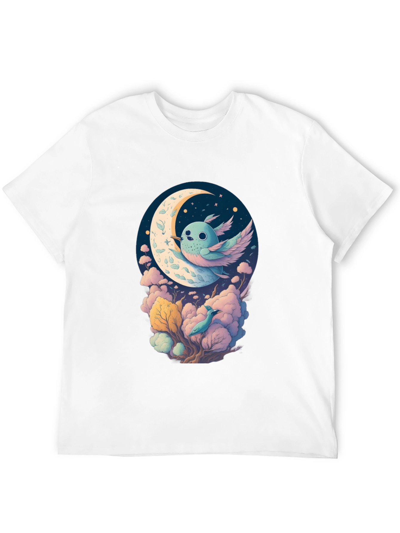 Whimsical Moon Bird Graphic Tee