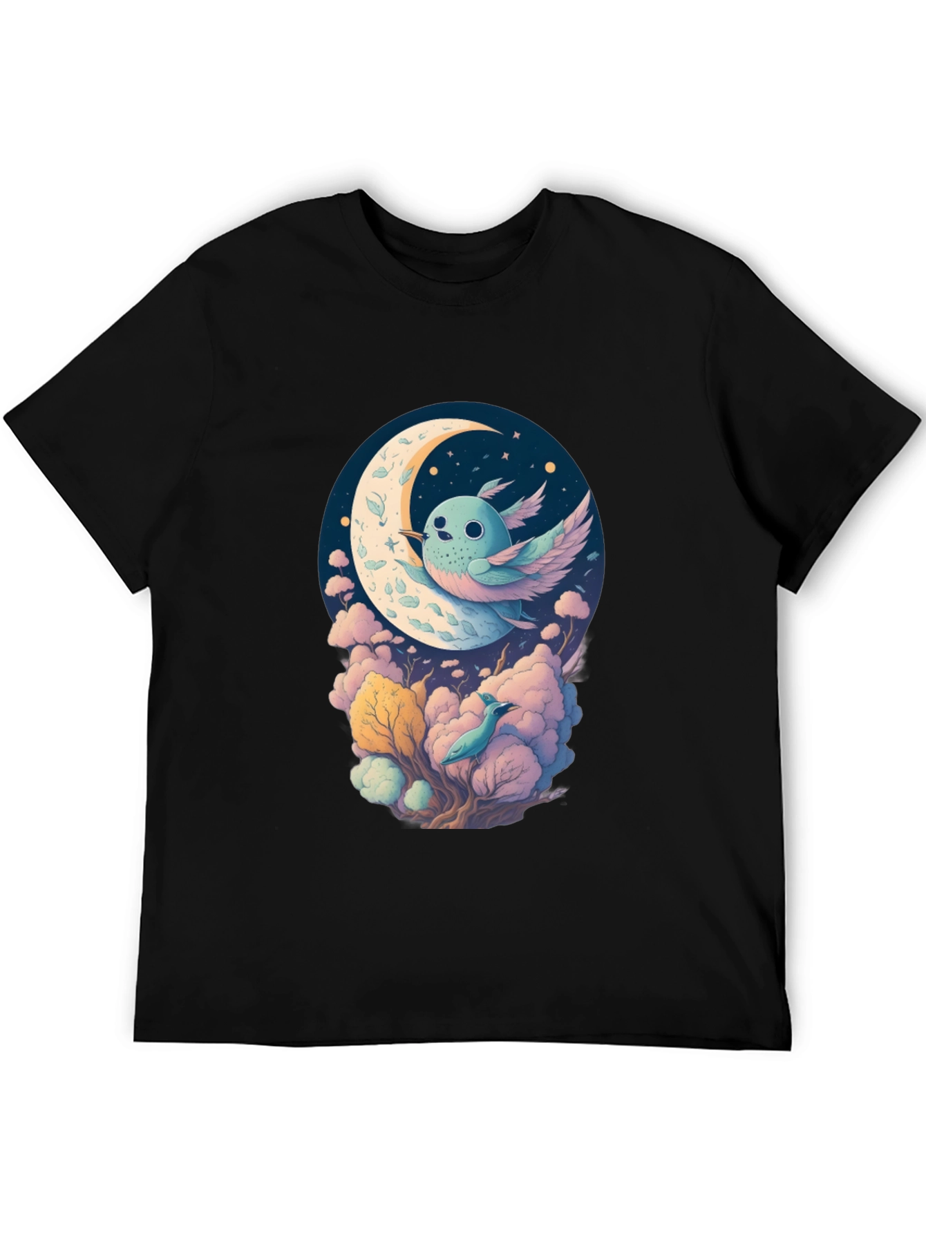 Whimsical Moon Bird Graphic Tee