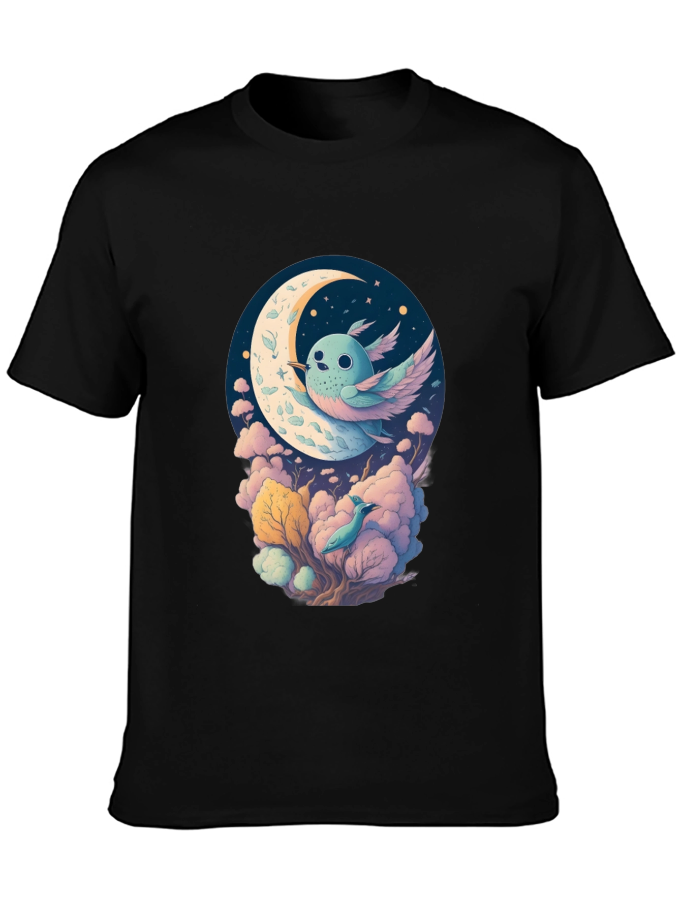Whimsical Moon Bird Graphic Tee