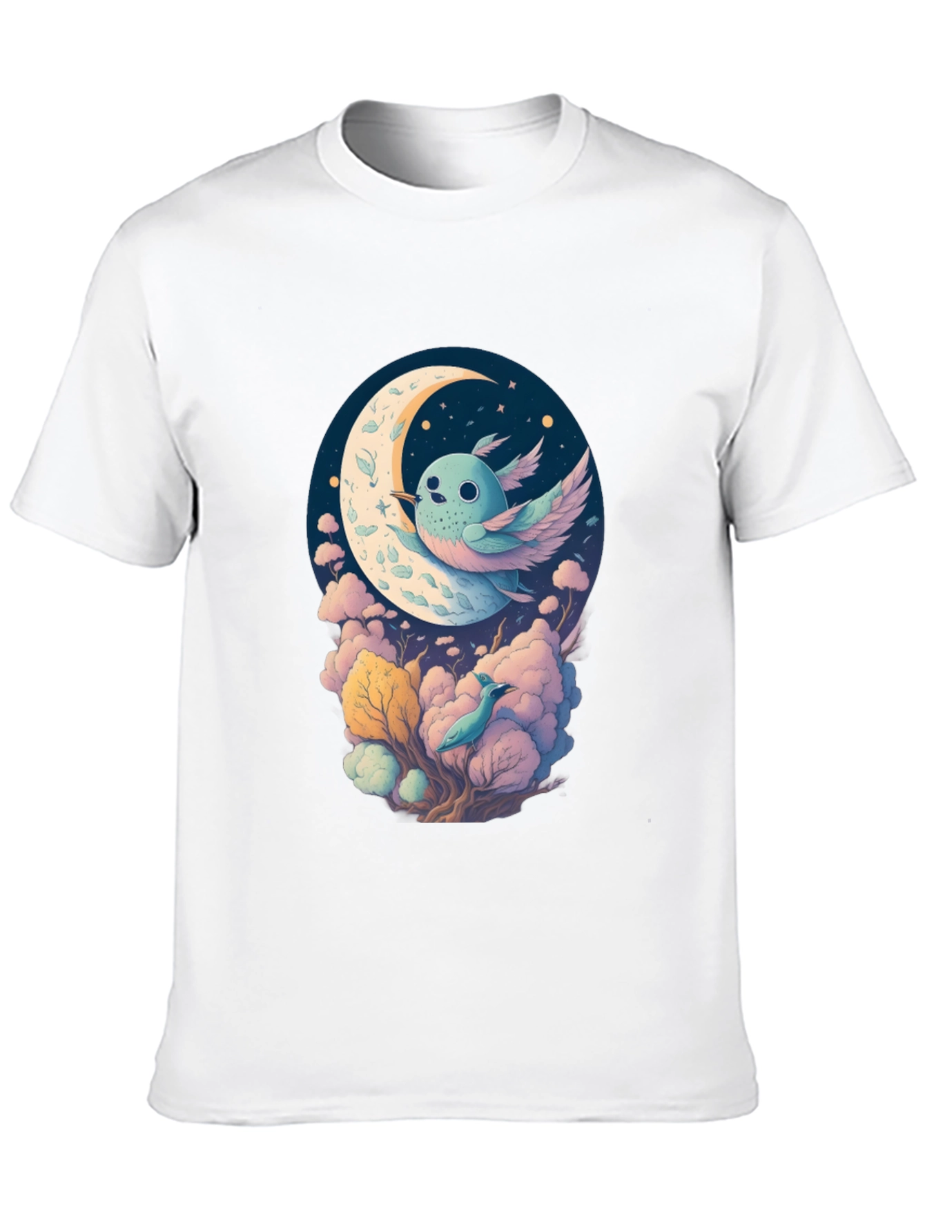 Whimsical Moon Bird Graphic Tee