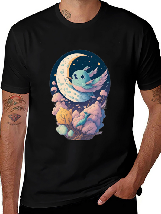 Whimsical Moon Bird Graphic Tee
