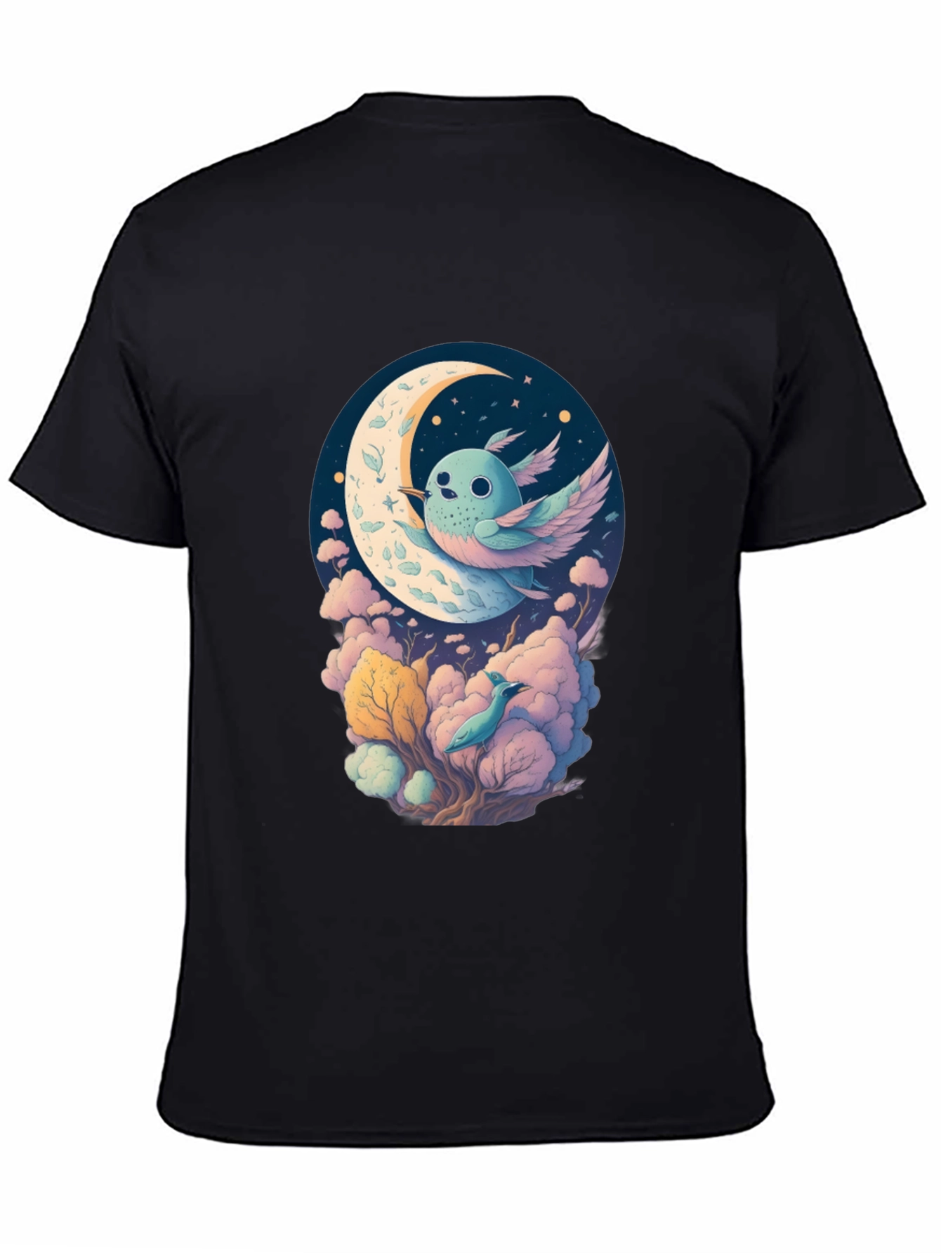 Whimsical Moon Bird Graphic Tee