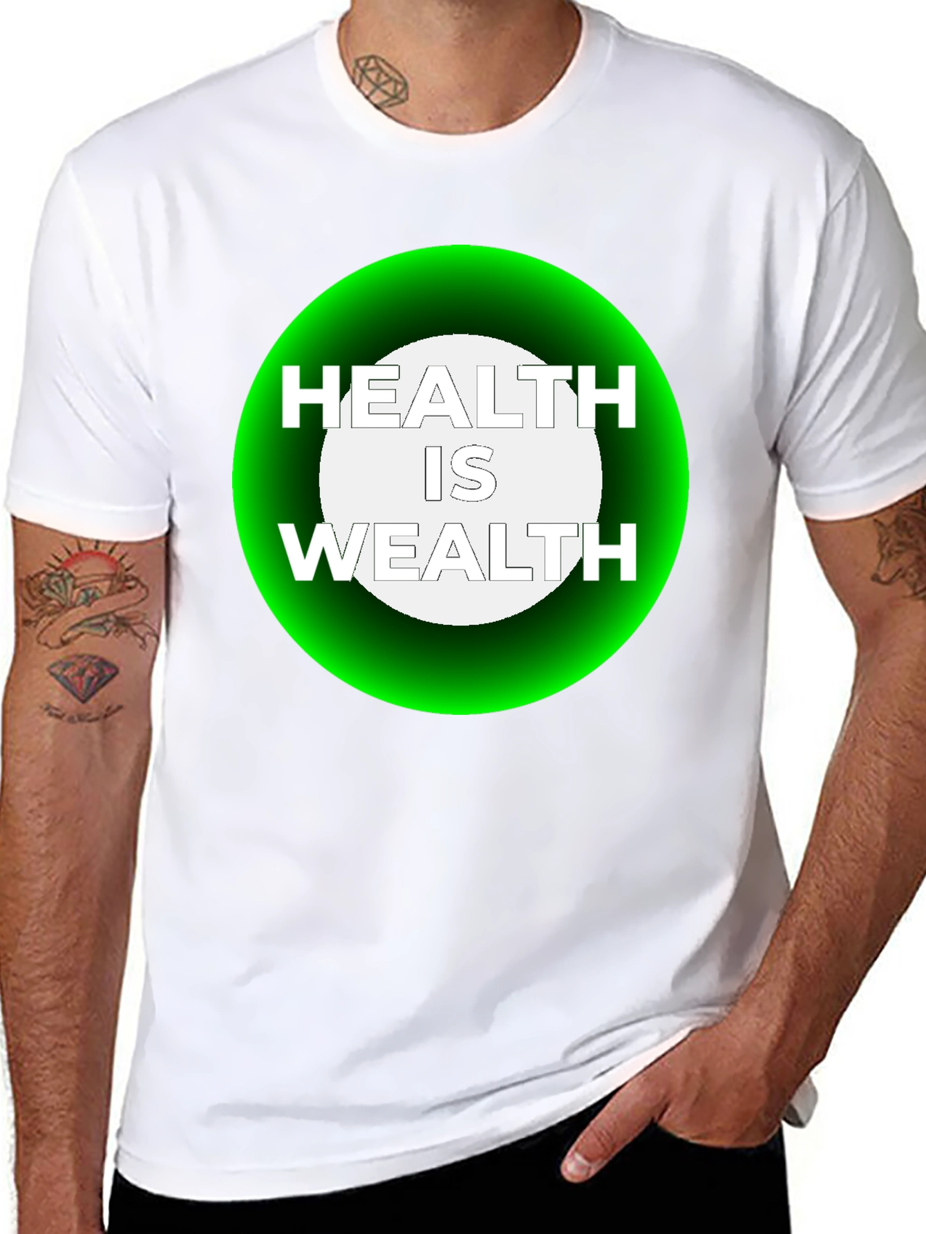 Health Is Wealth Graphic Tee - Black Casual T-Shirt