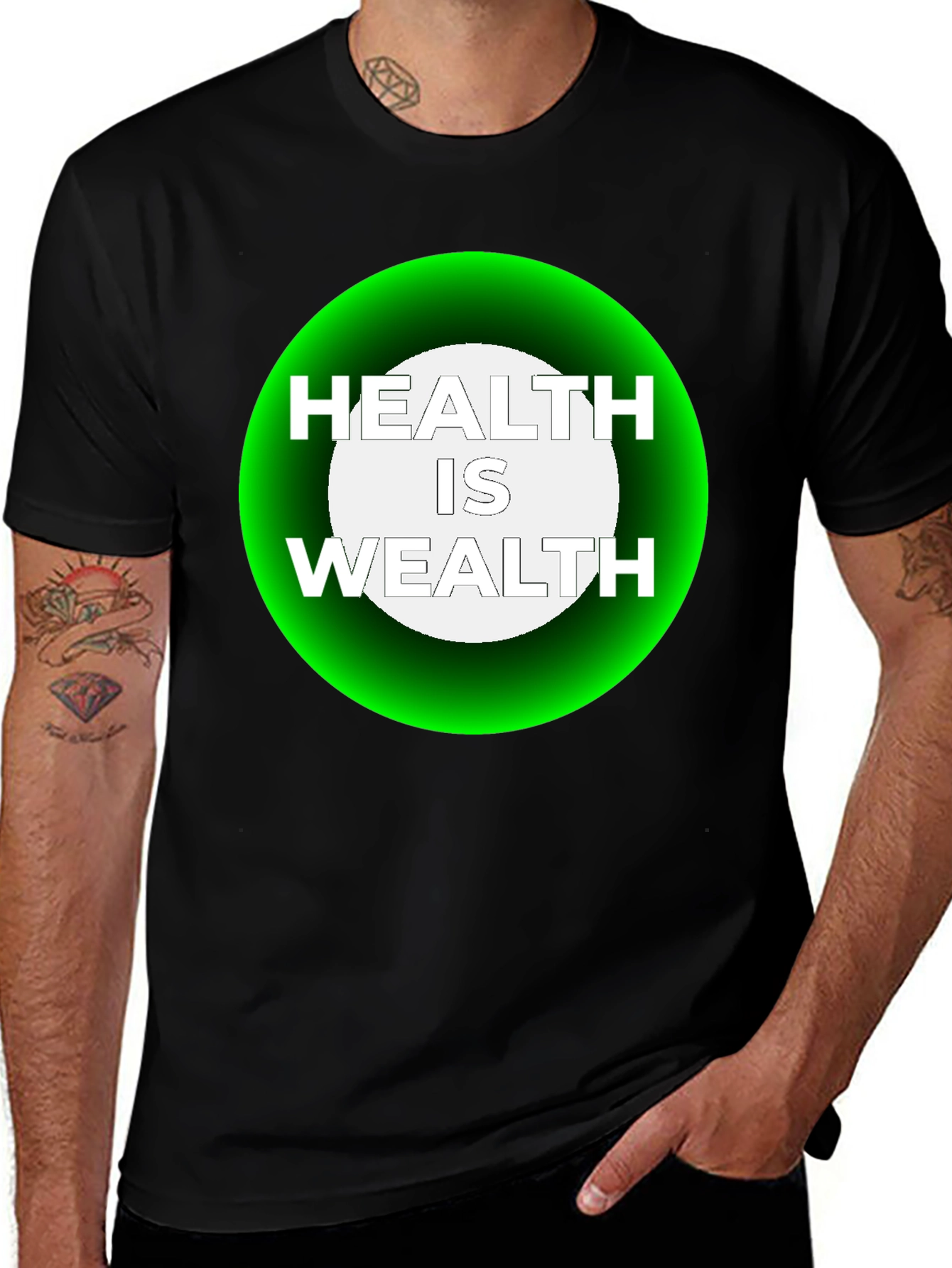 Health Is Wealth Graphic Tee - Black Casual T-Shirt