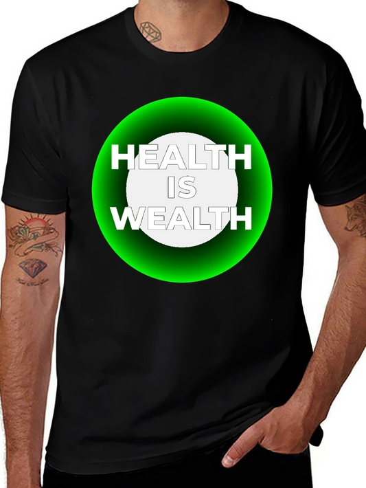 Health Is Wealth Graphic Tee - Black Casual T-Shirt