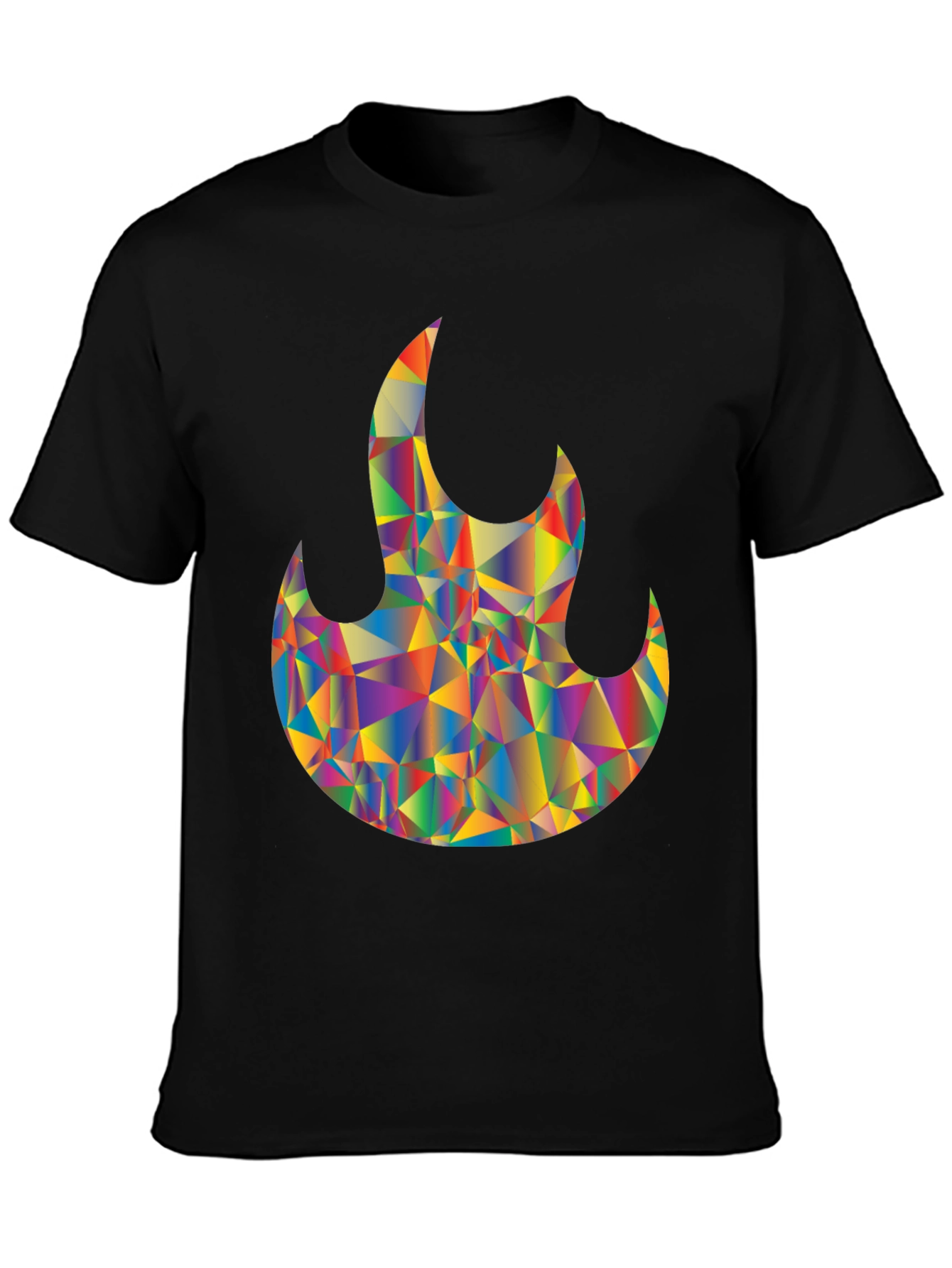 Mens Black T-Shirt with Geometric Flame Graphic