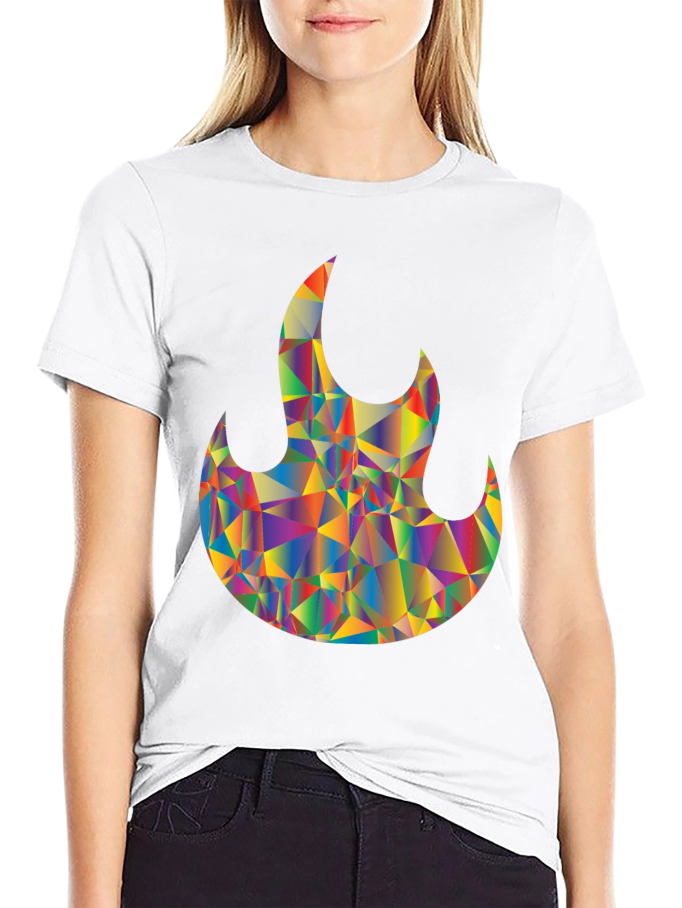 Mens Black T-Shirt with Geometric Flame Graphic