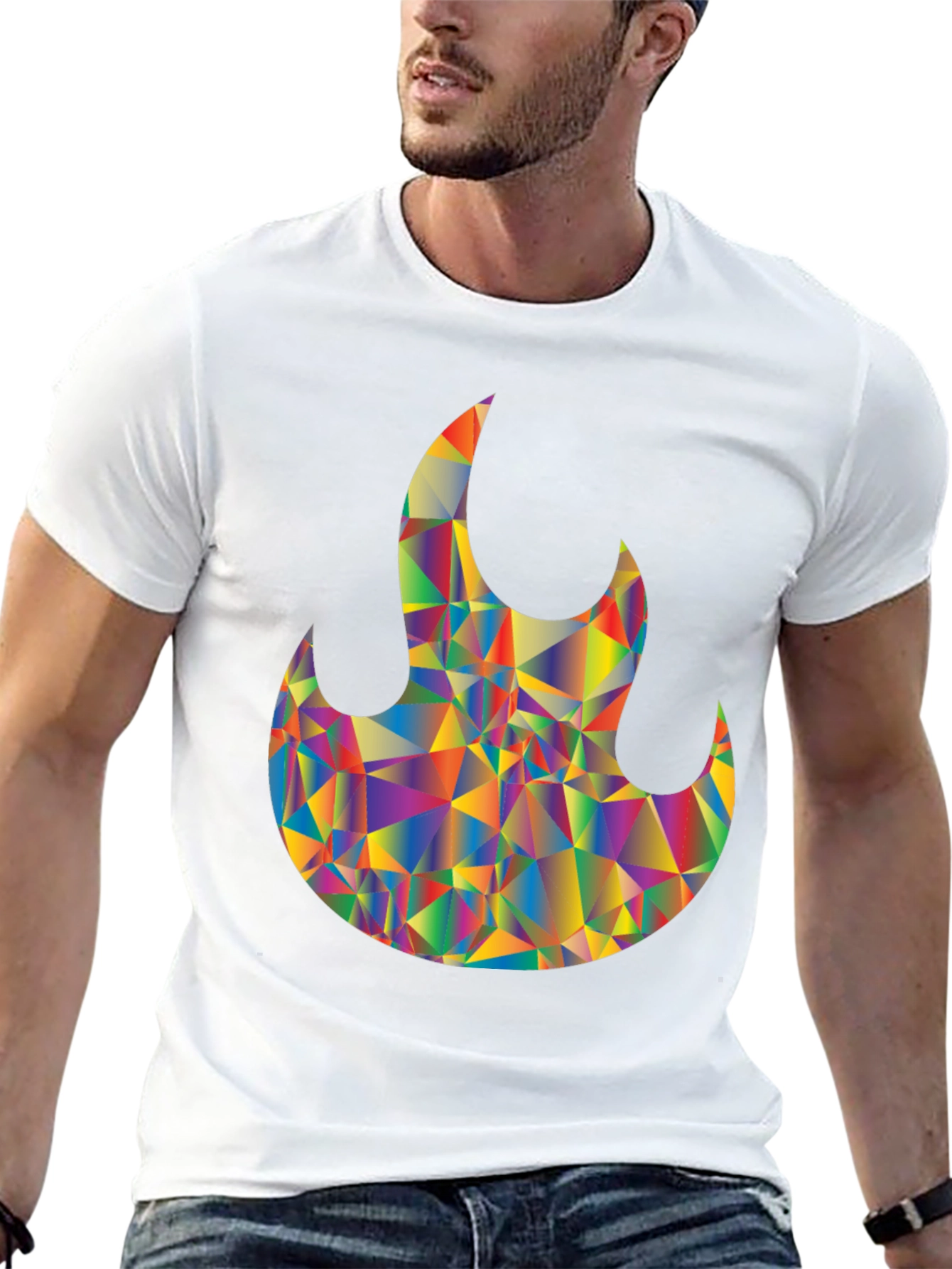 Mens Black T-Shirt with Geometric Flame Graphic