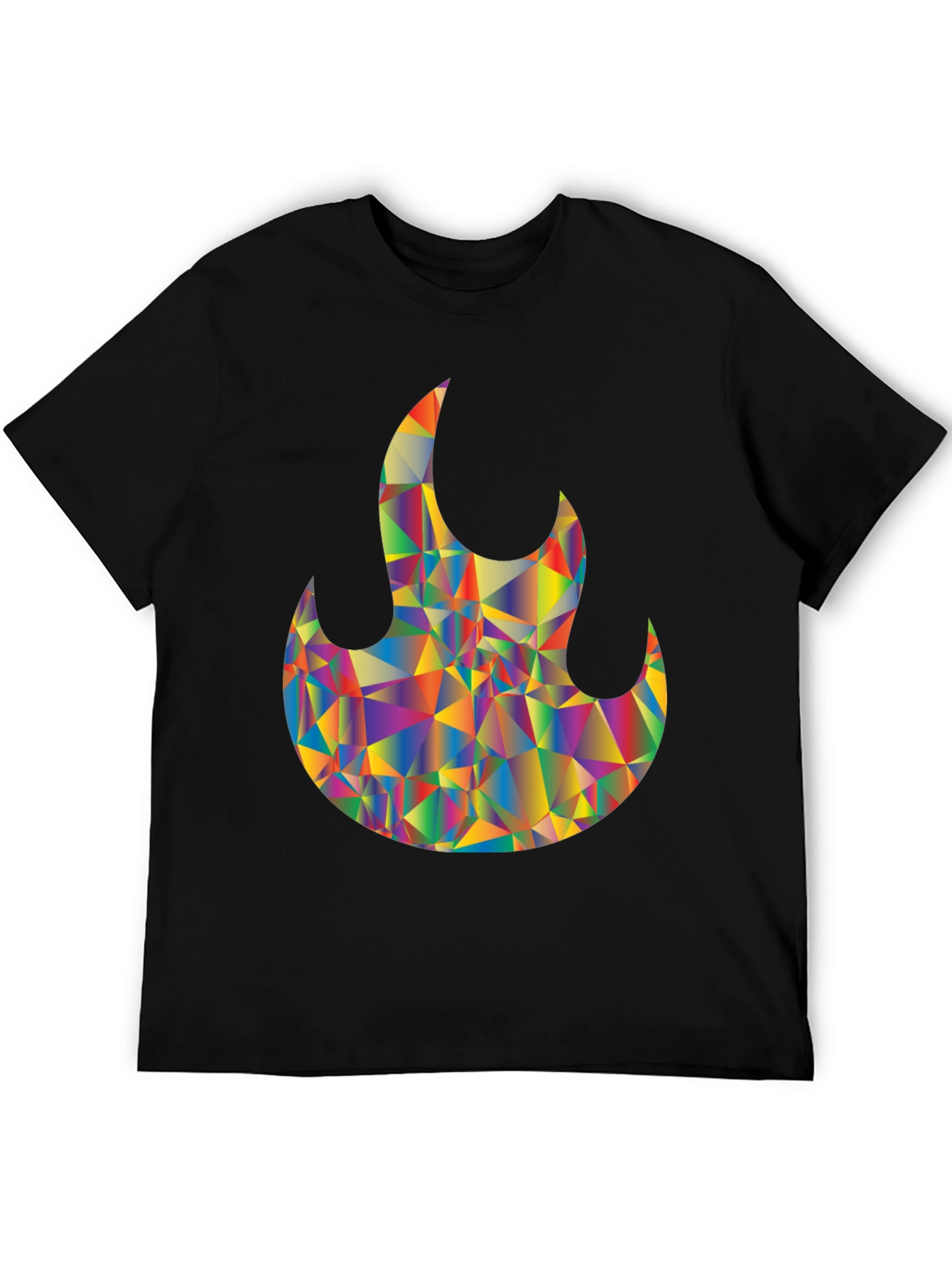 Mens Black T-Shirt with Geometric Flame Graphic
