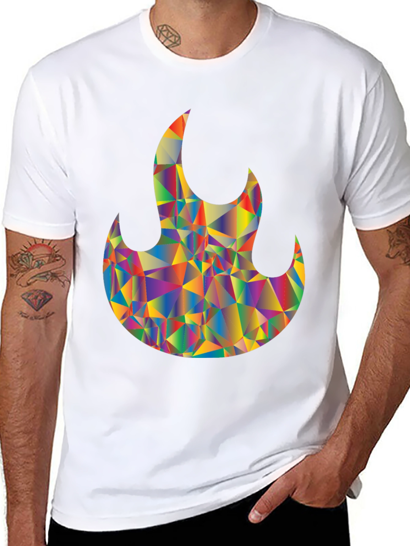 Mens Black T-Shirt with Geometric Flame Graphic
