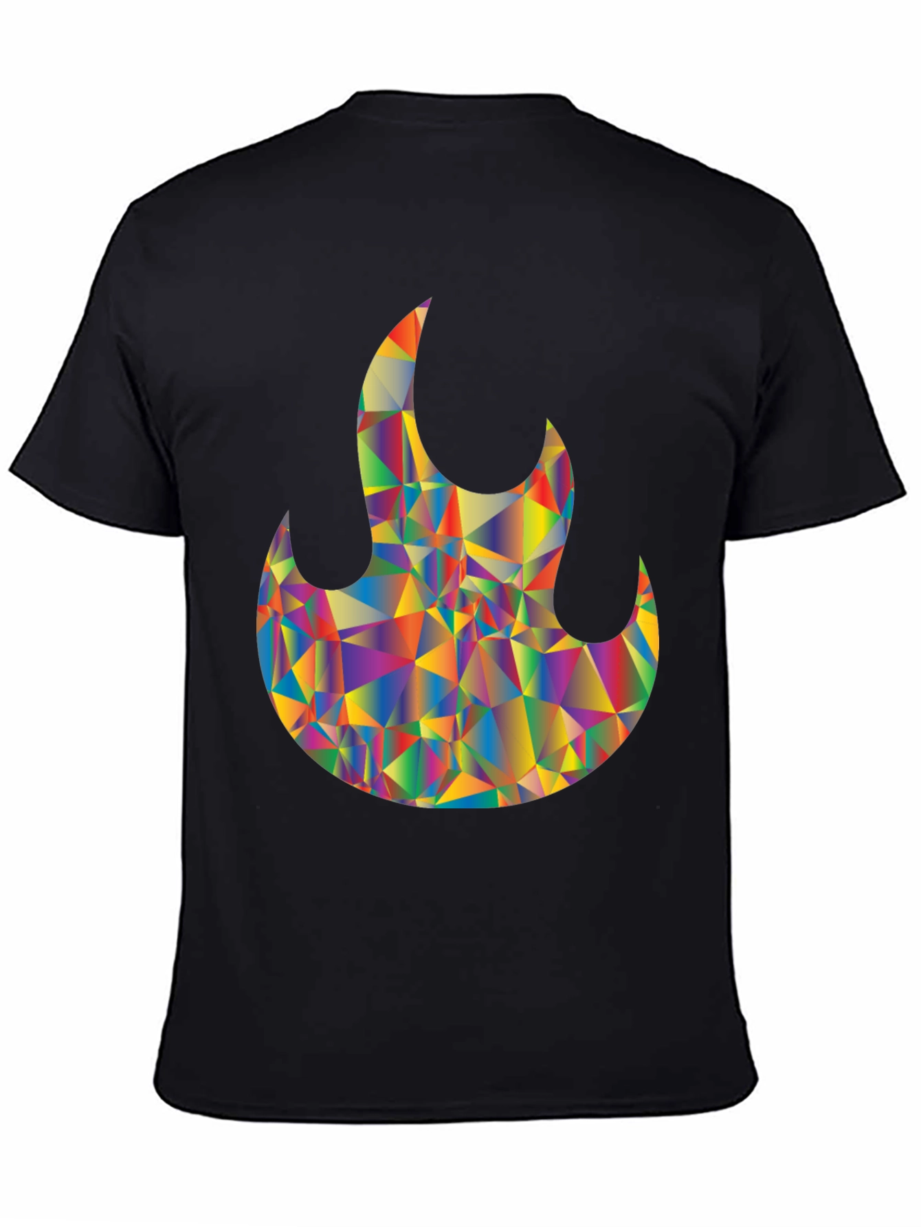 Mens Black T-Shirt with Geometric Flame Graphic