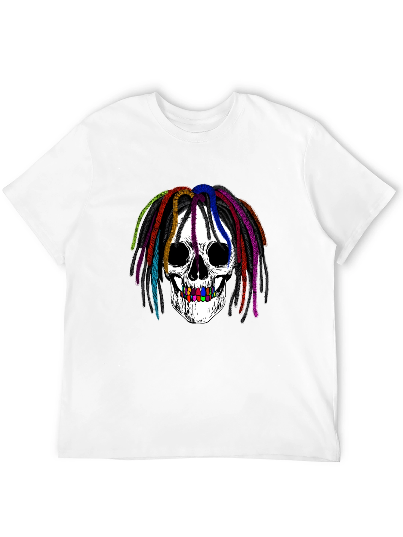 Rainbow Dread Skull Graphic Tee - Black Cotton Shirt