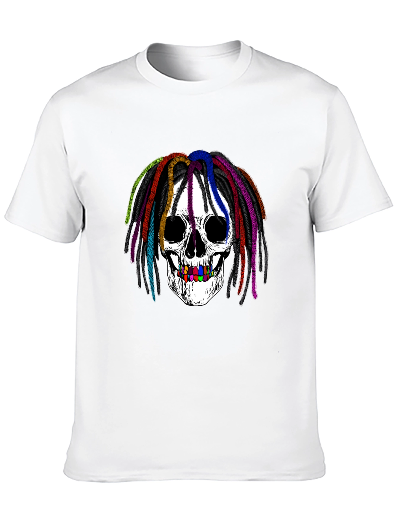 Rainbow Dread Skull Graphic Tee - Black Cotton Shirt