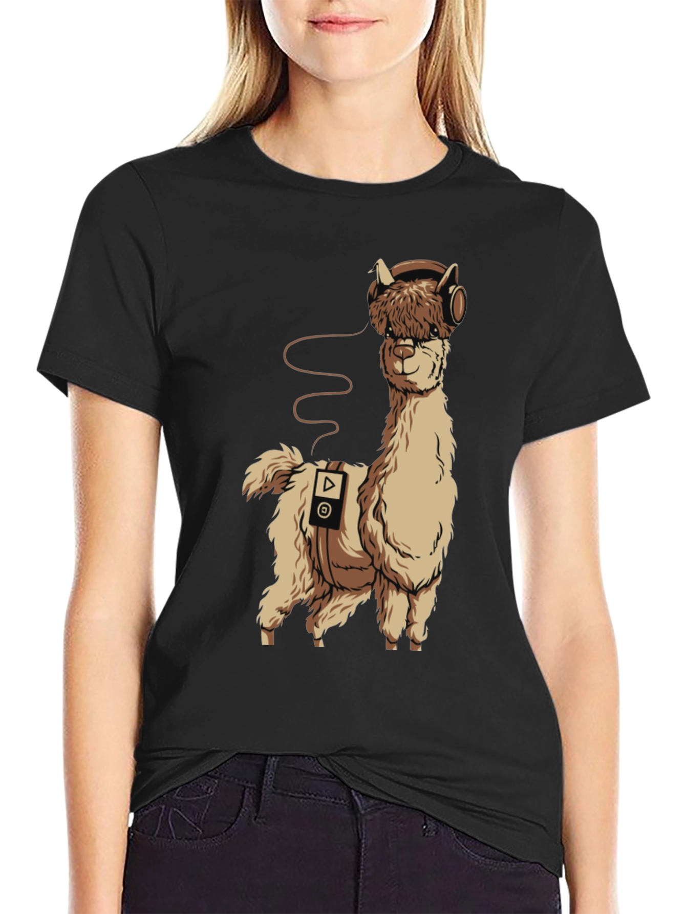 Alpaca DJ Black T-Shirt - Music Lover Tee