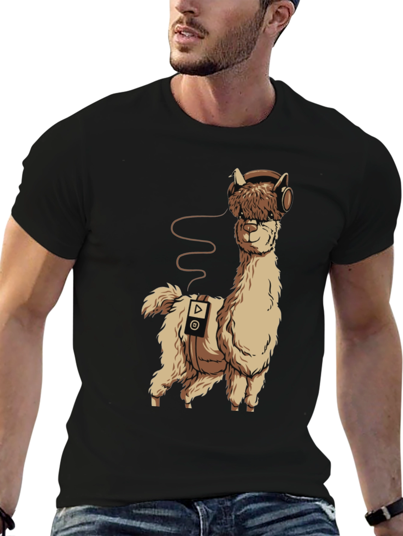 Alpaca DJ Black T-Shirt - Music Lover Tee