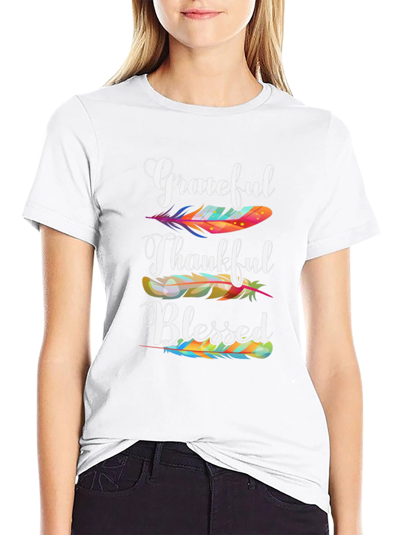 Grateful Thankful Blessed Feather T-Shirt
