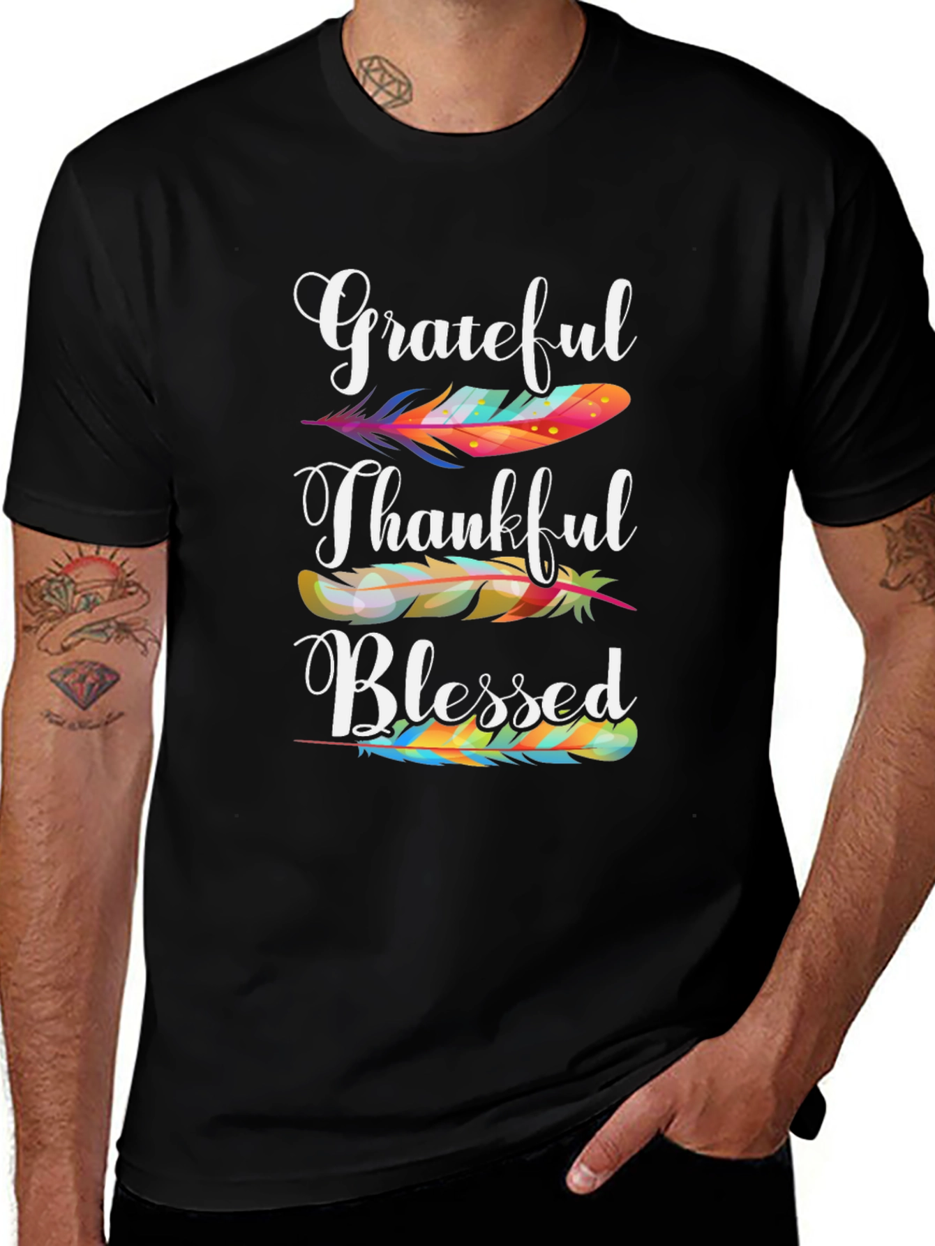 Grateful Thankful Blessed Feather T-Shirt