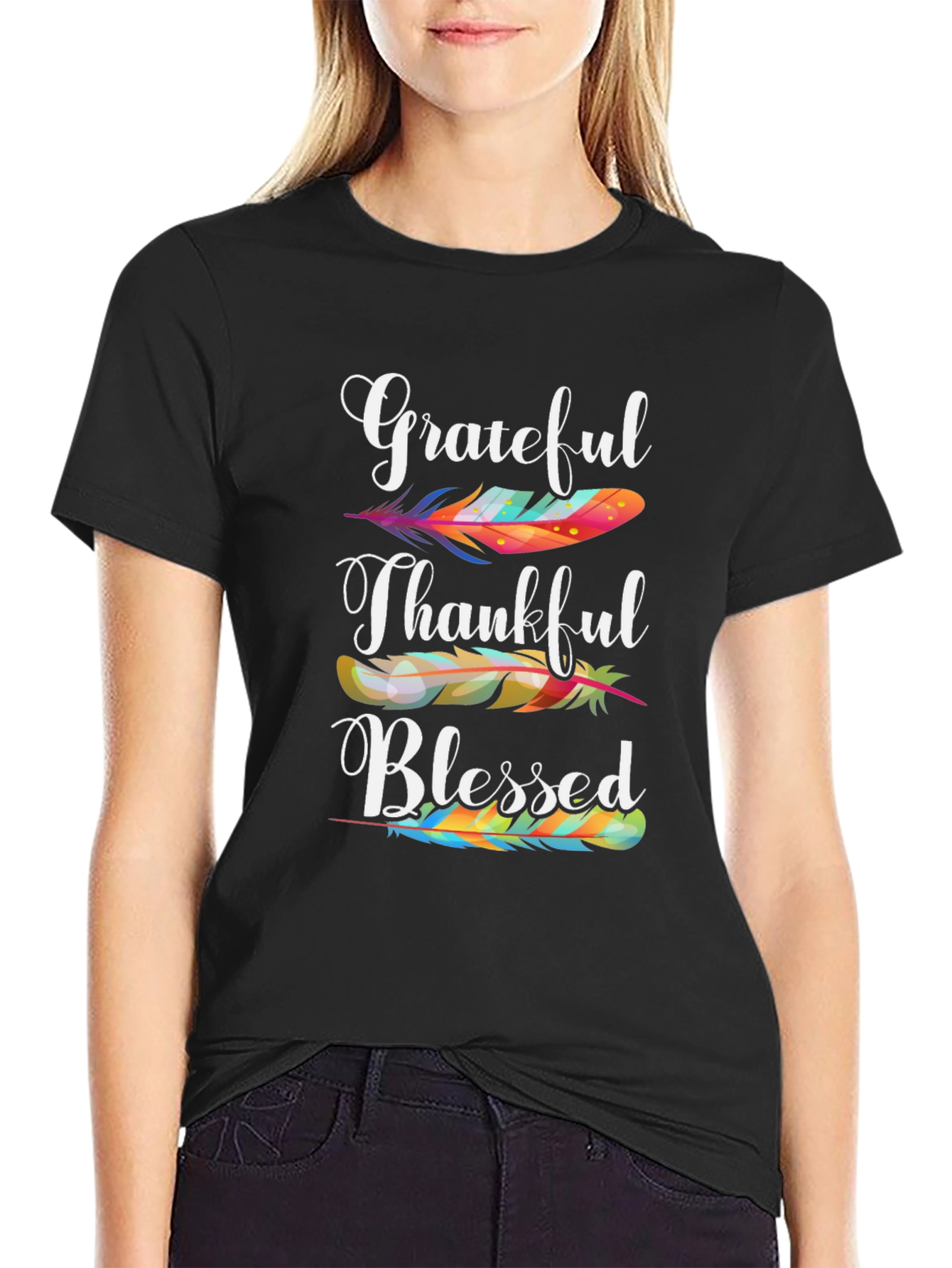 Grateful Thankful Blessed Feather T-Shirt