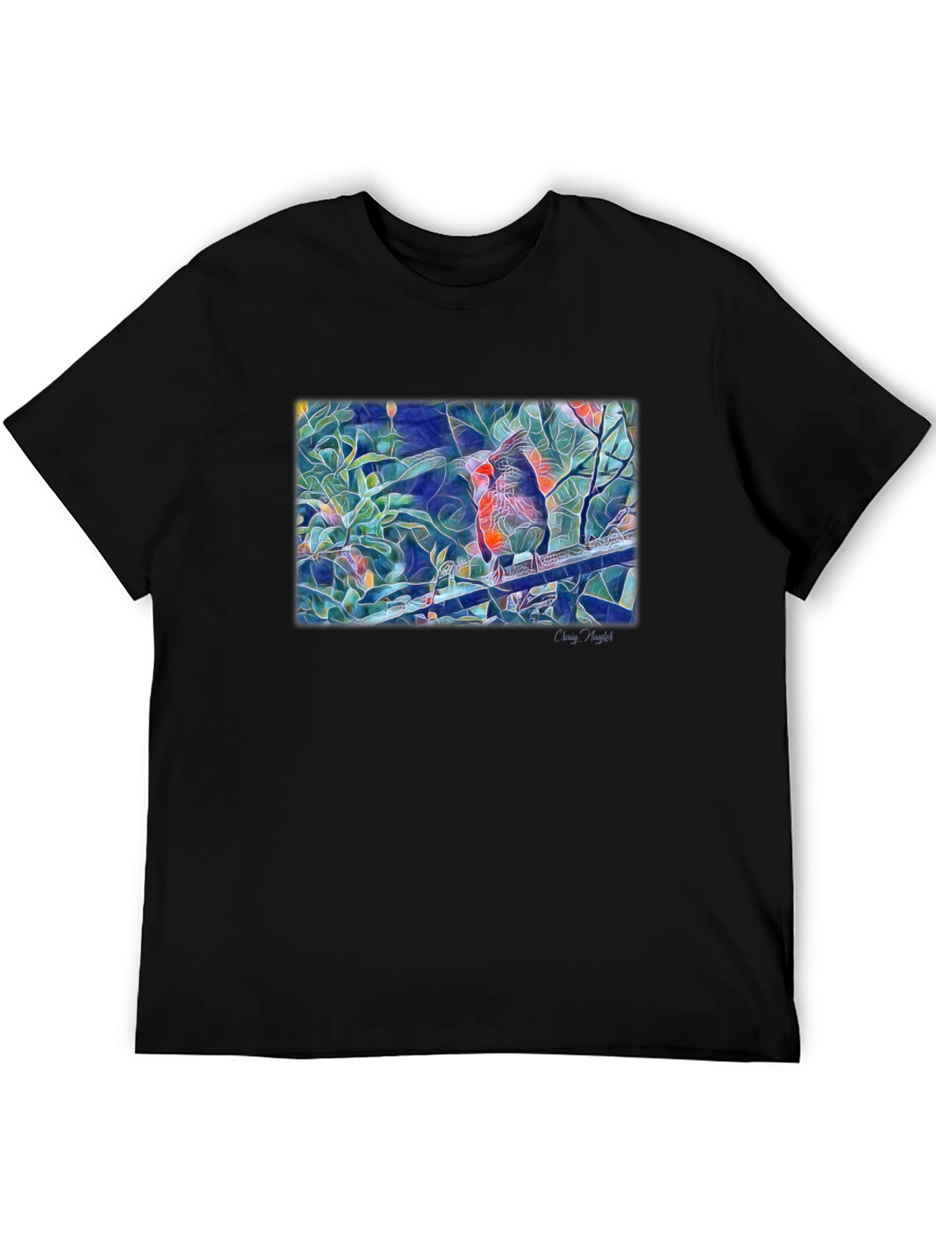 Cardinal Bird Art T-Shirt - Black