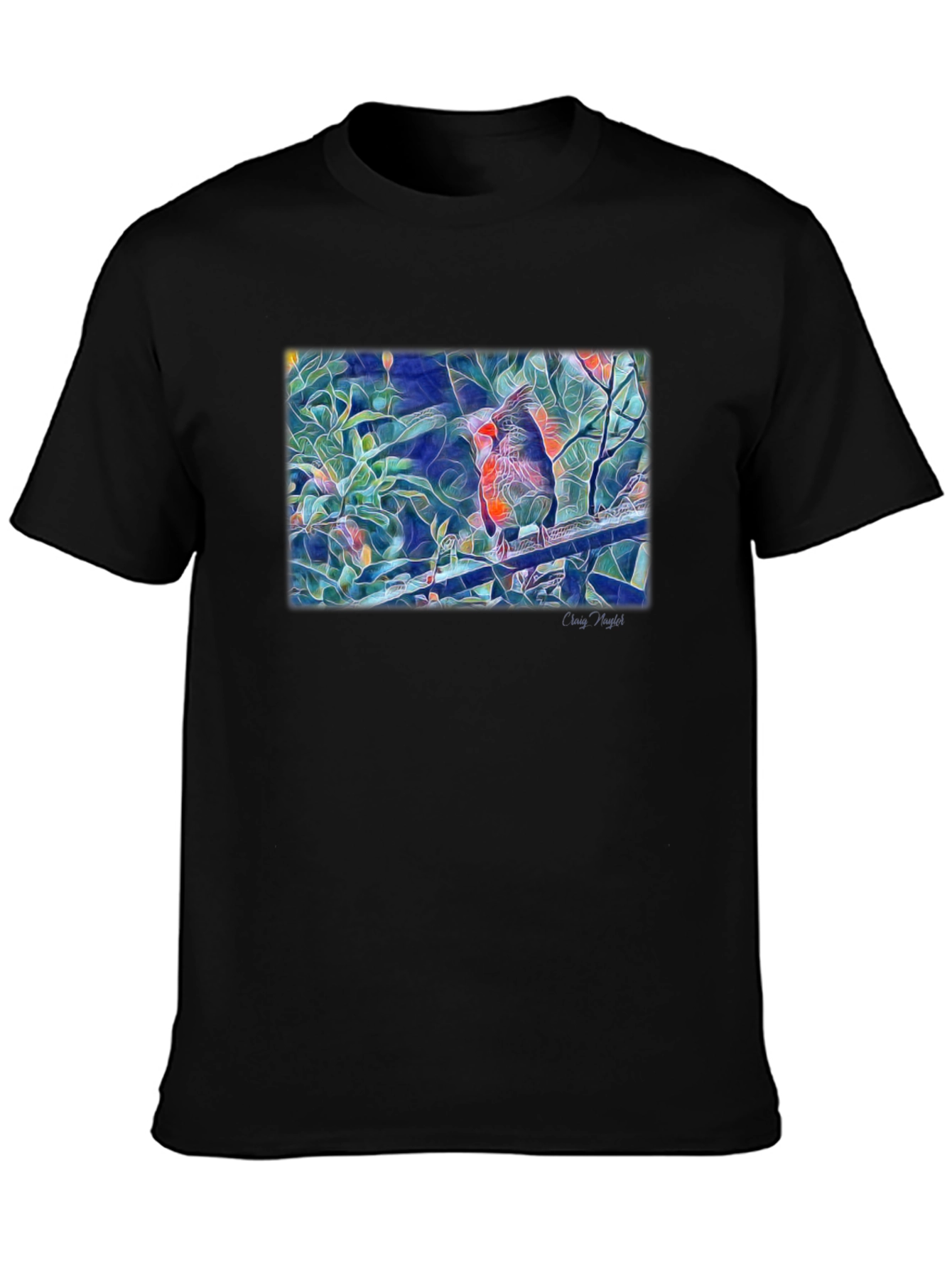 Cardinal Bird Art T-Shirt - Black
