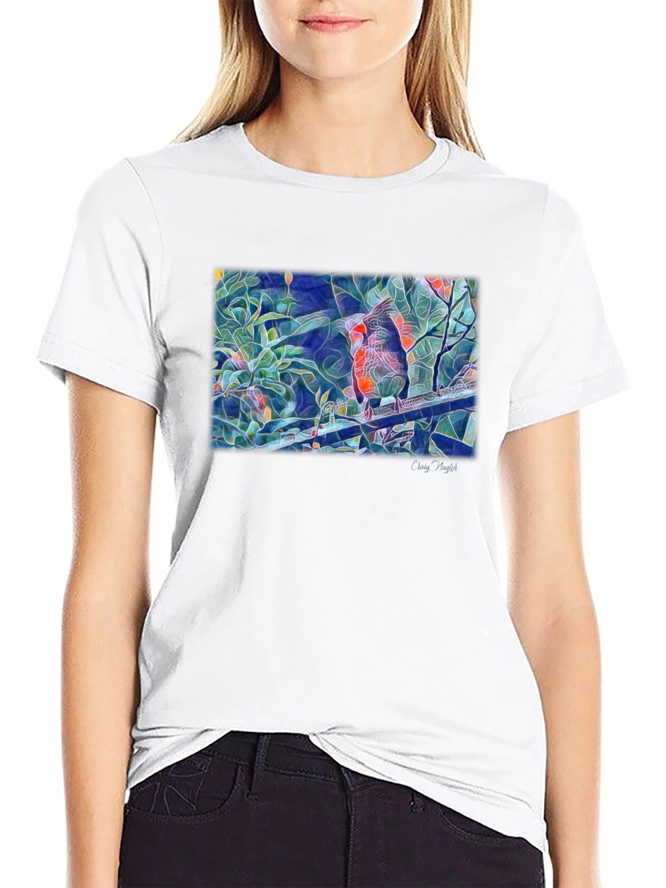 Cardinal Bird Art T-Shirt - Black
