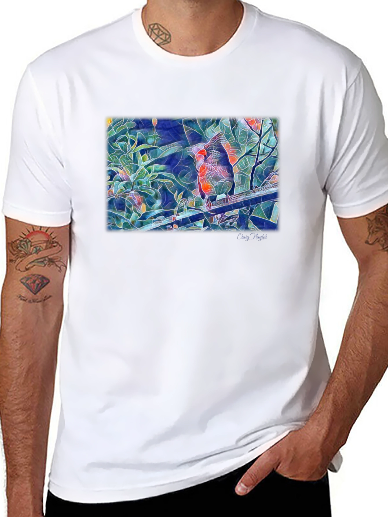 Cardinal Bird Art T-Shirt - Black