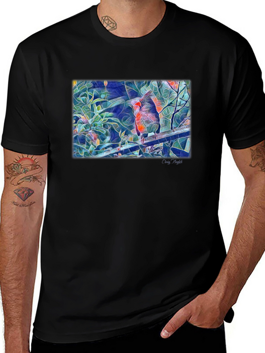 Cardinal Bird Art T-Shirt - Black