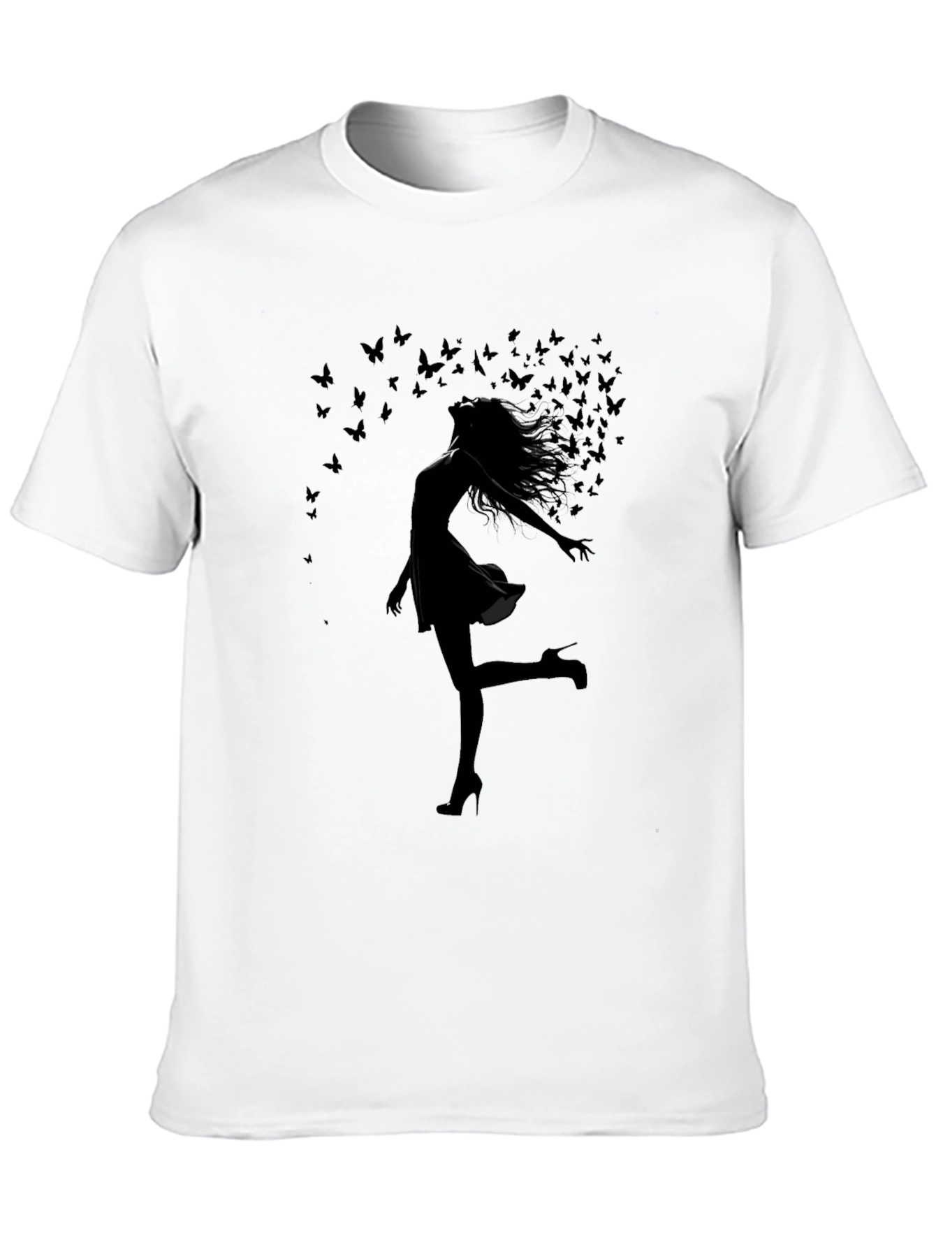 Silhouette Butterfly Woman Black T-Shirt