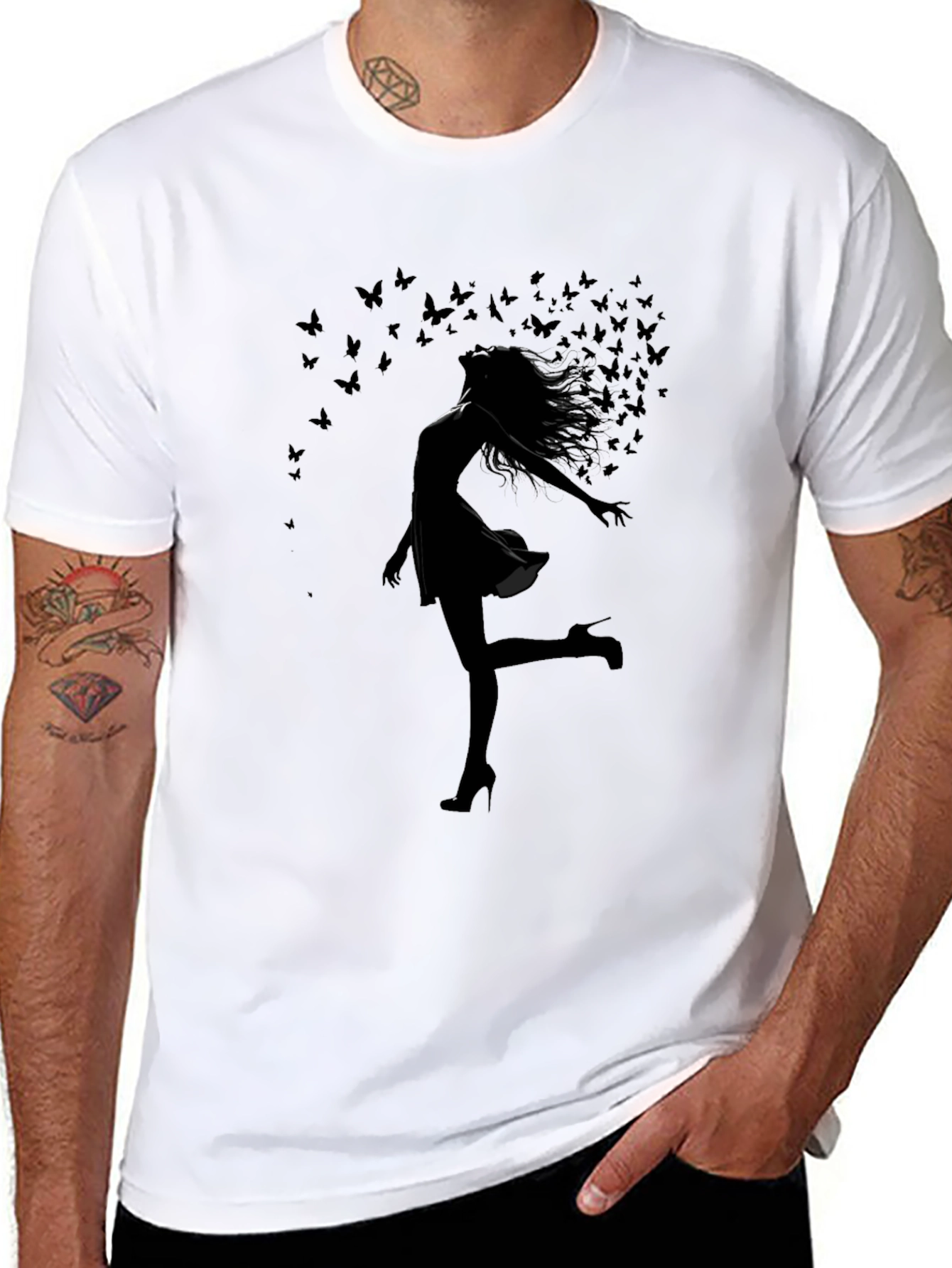 Silhouette Butterfly Woman Black T-Shirt
