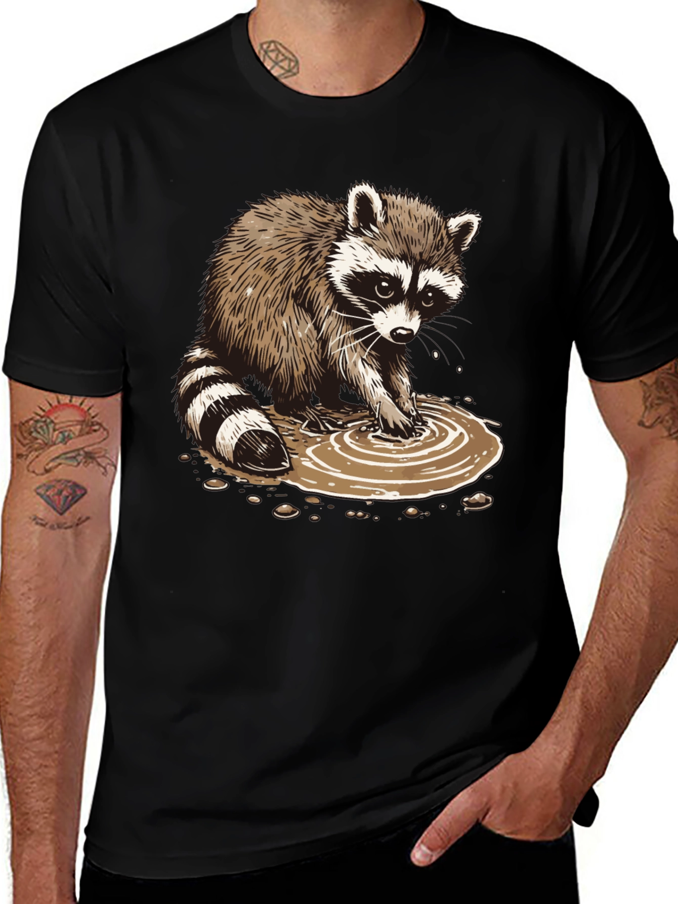 Raccoon Puddle Graphic Tee - Soft Cotton Blend