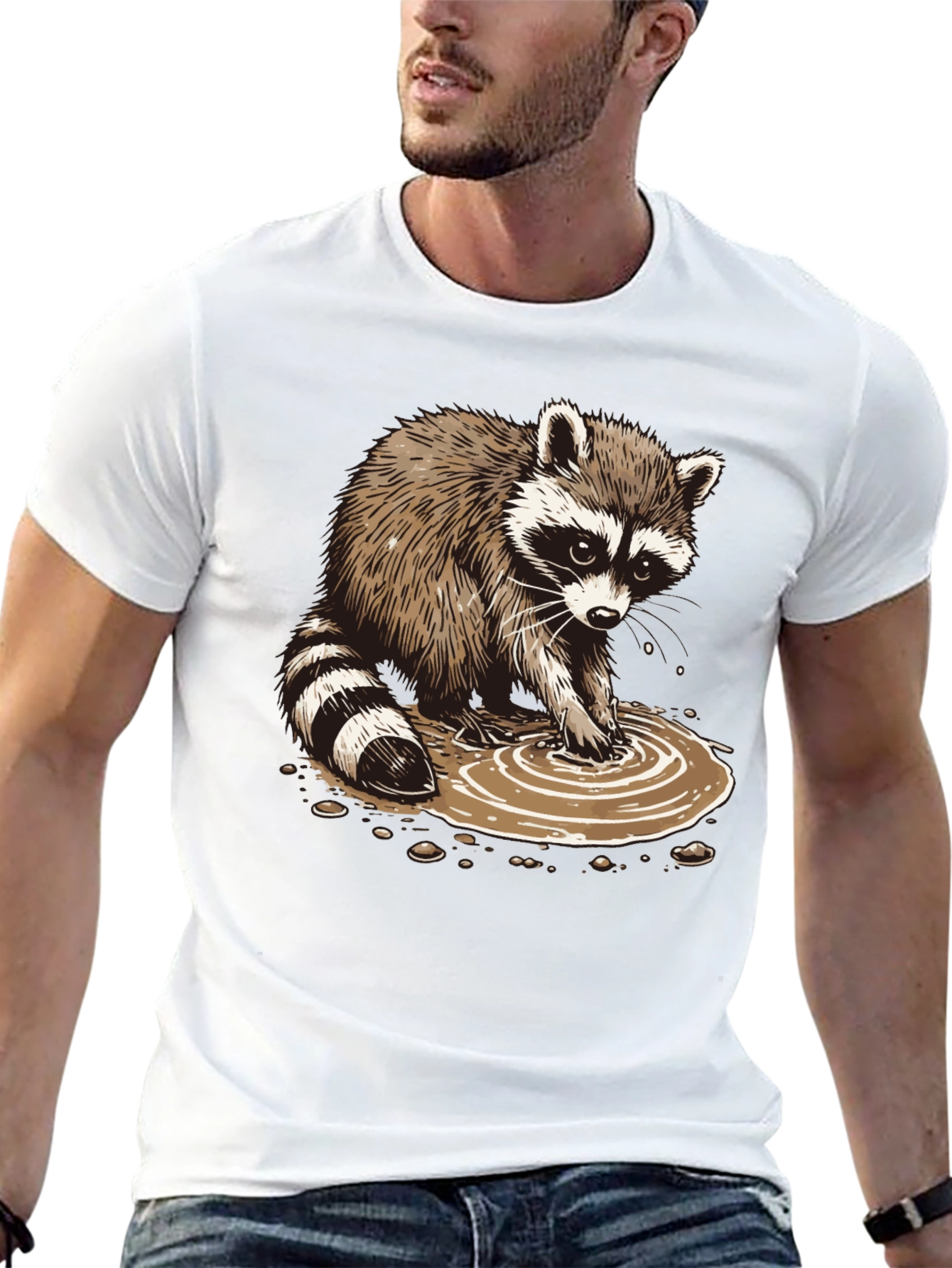 Raccoon Puddle Graphic Tee - Soft Cotton Blend