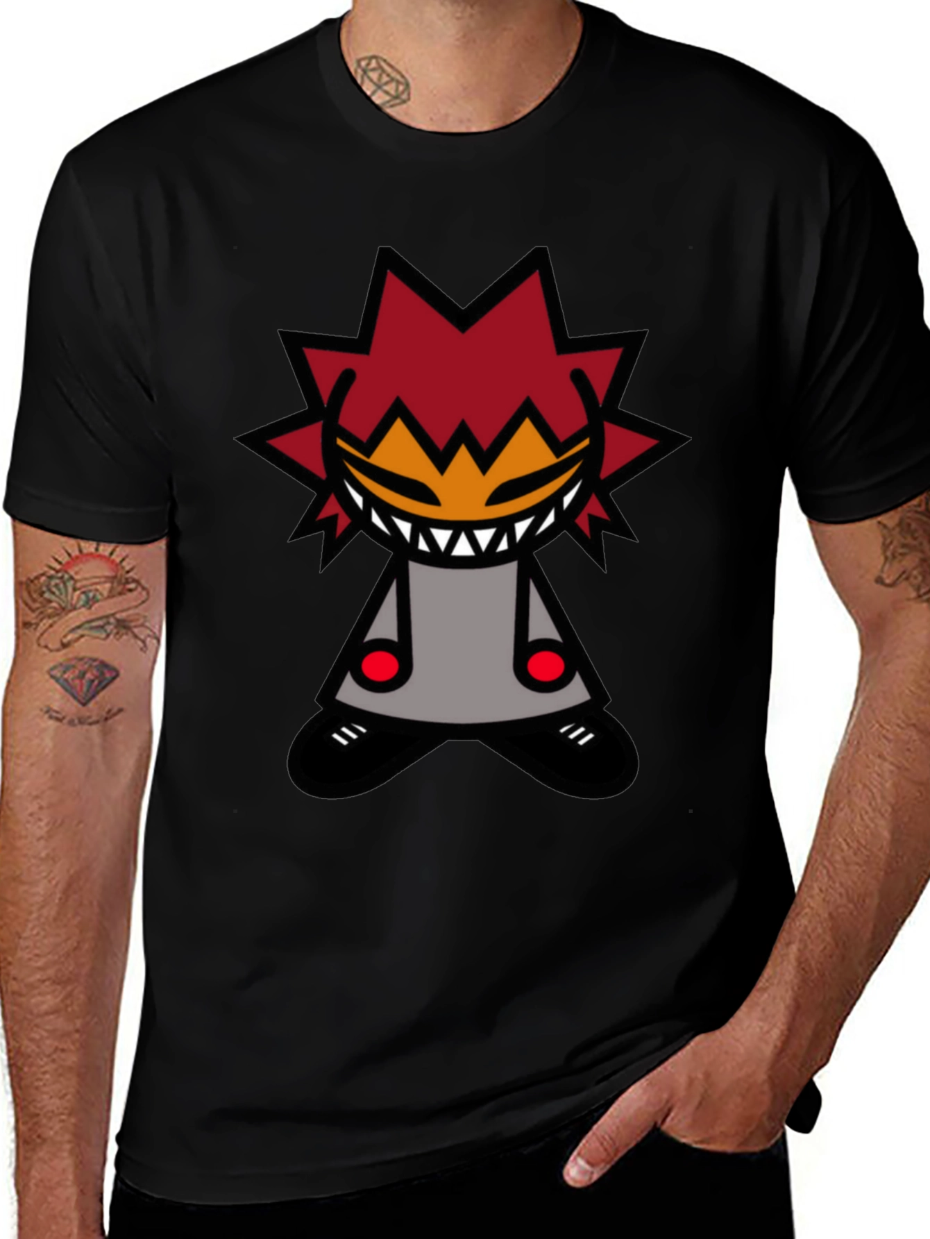 Edgy Graphic T-Shirt - Spiked Hair Cartoon Character