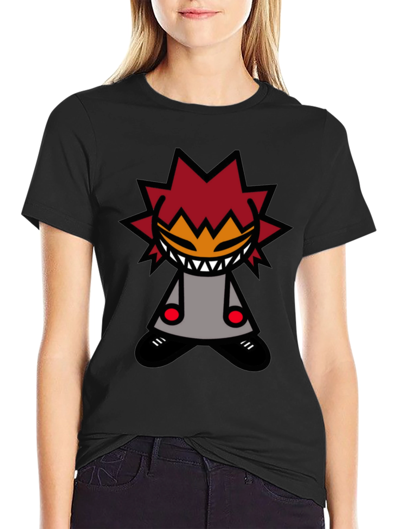 Edgy Graphic T-Shirt - Spiked Hair Cartoon Character