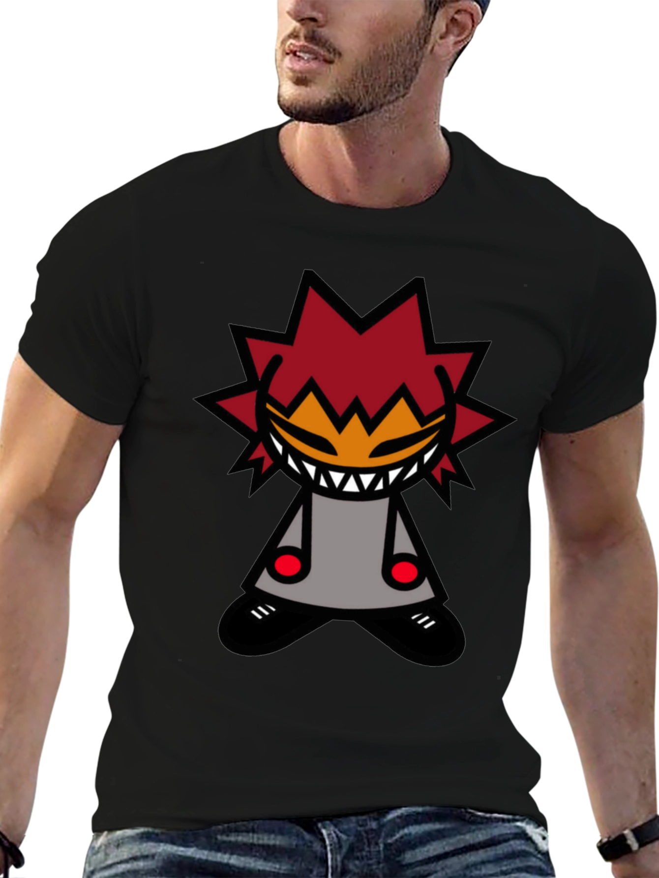 Edgy Graphic T-Shirt - Spiked Hair Cartoon Character