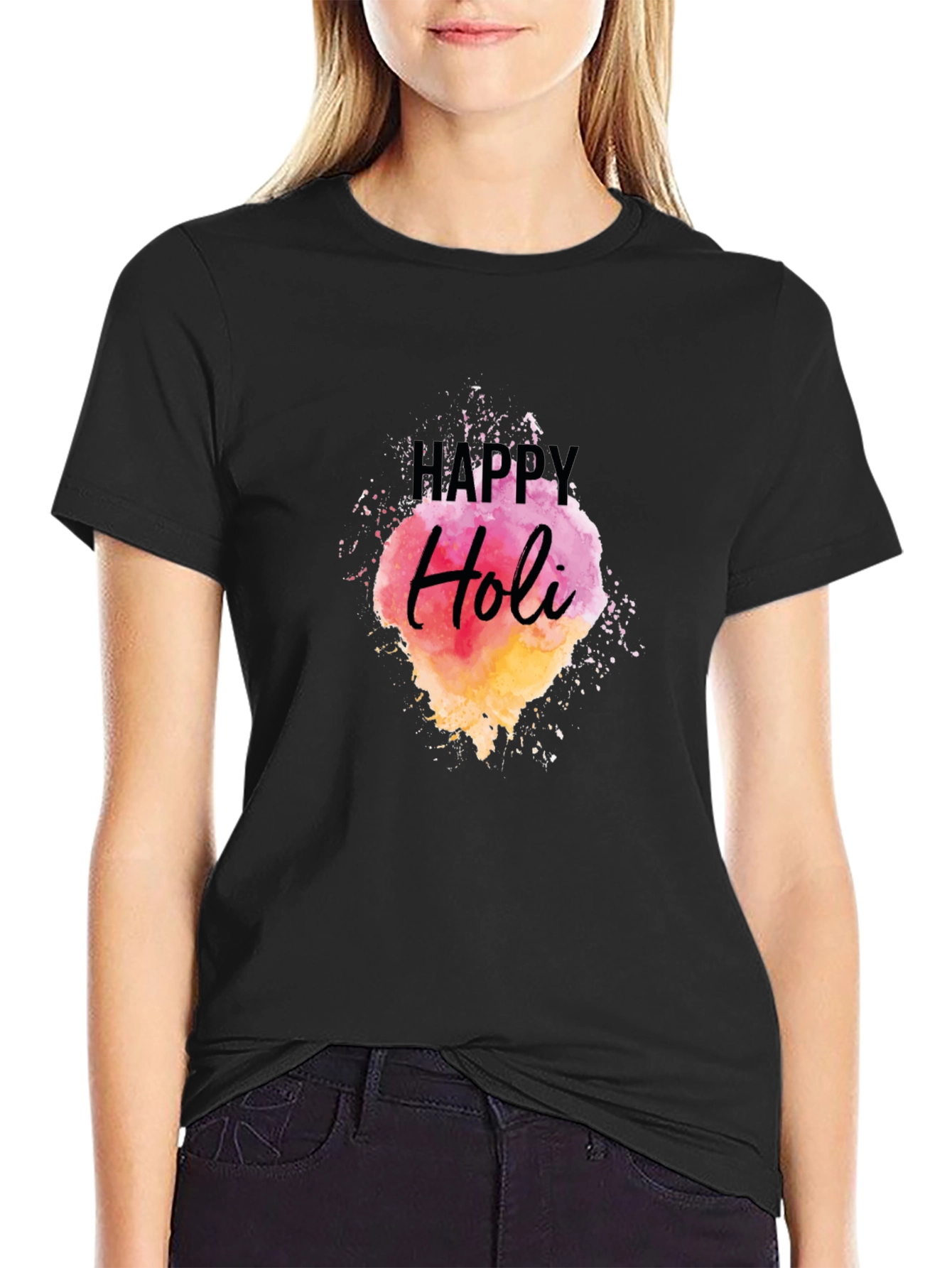 Happy Holi Black Graphic Tee