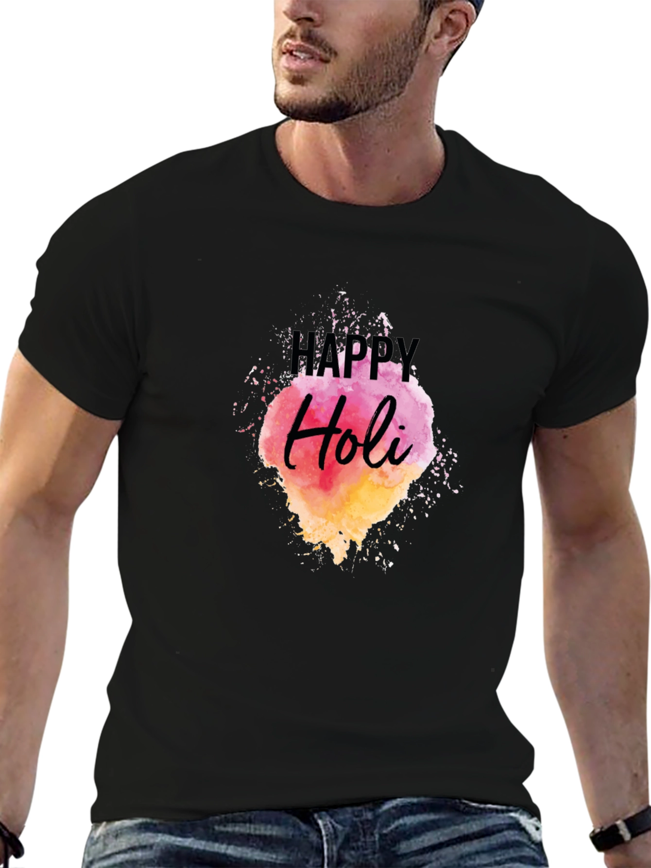 Happy Holi Black Graphic Tee