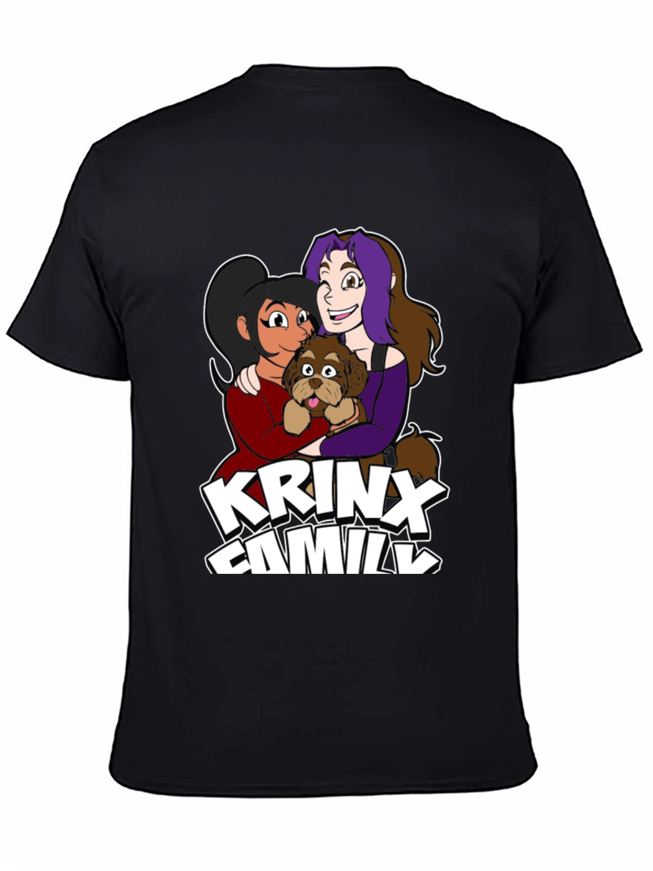Krinx Family Cartoon Graphic Black T-Shirt
