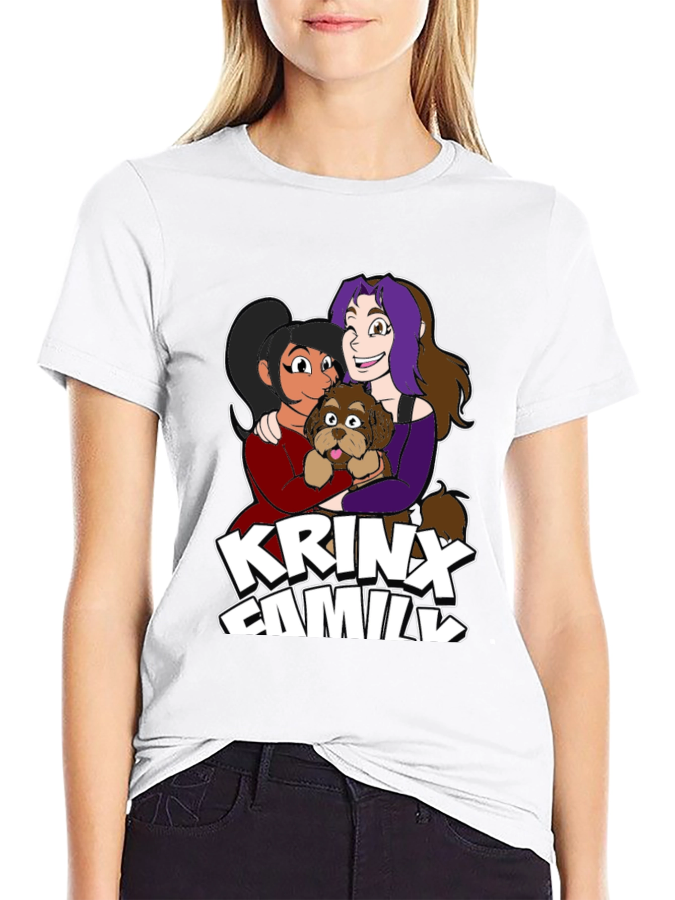 Krinx Family Cartoon Graphic Black T-Shirt