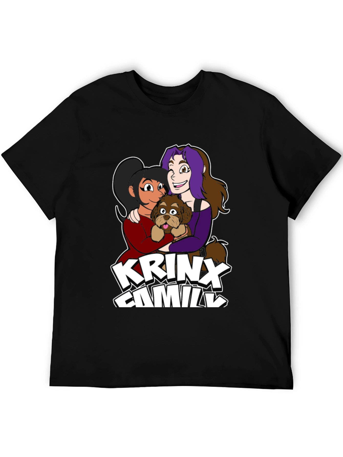 Krinx Family Cartoon Graphic Black T-Shirt