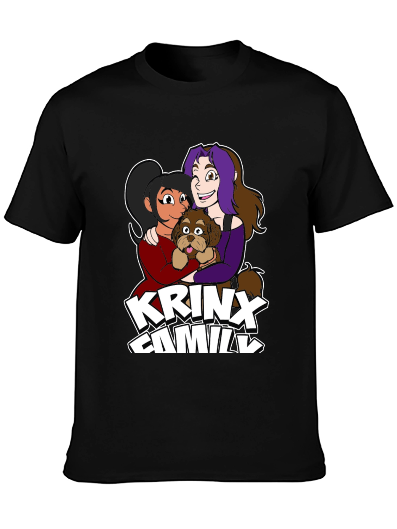 Krinx Family Cartoon Graphic Black T-Shirt