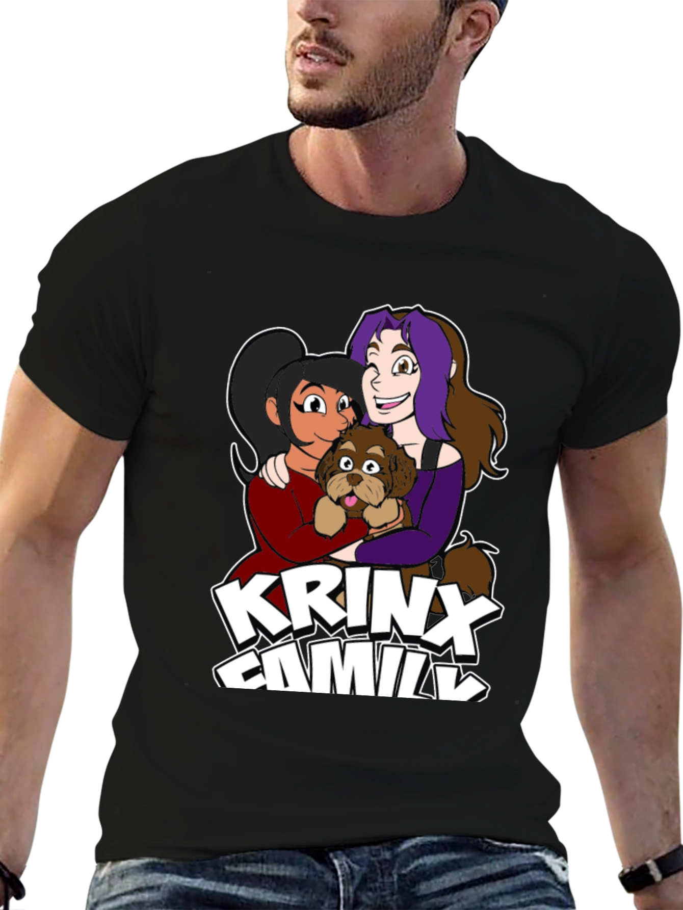 Krinx Family Cartoon Graphic Black T-Shirt