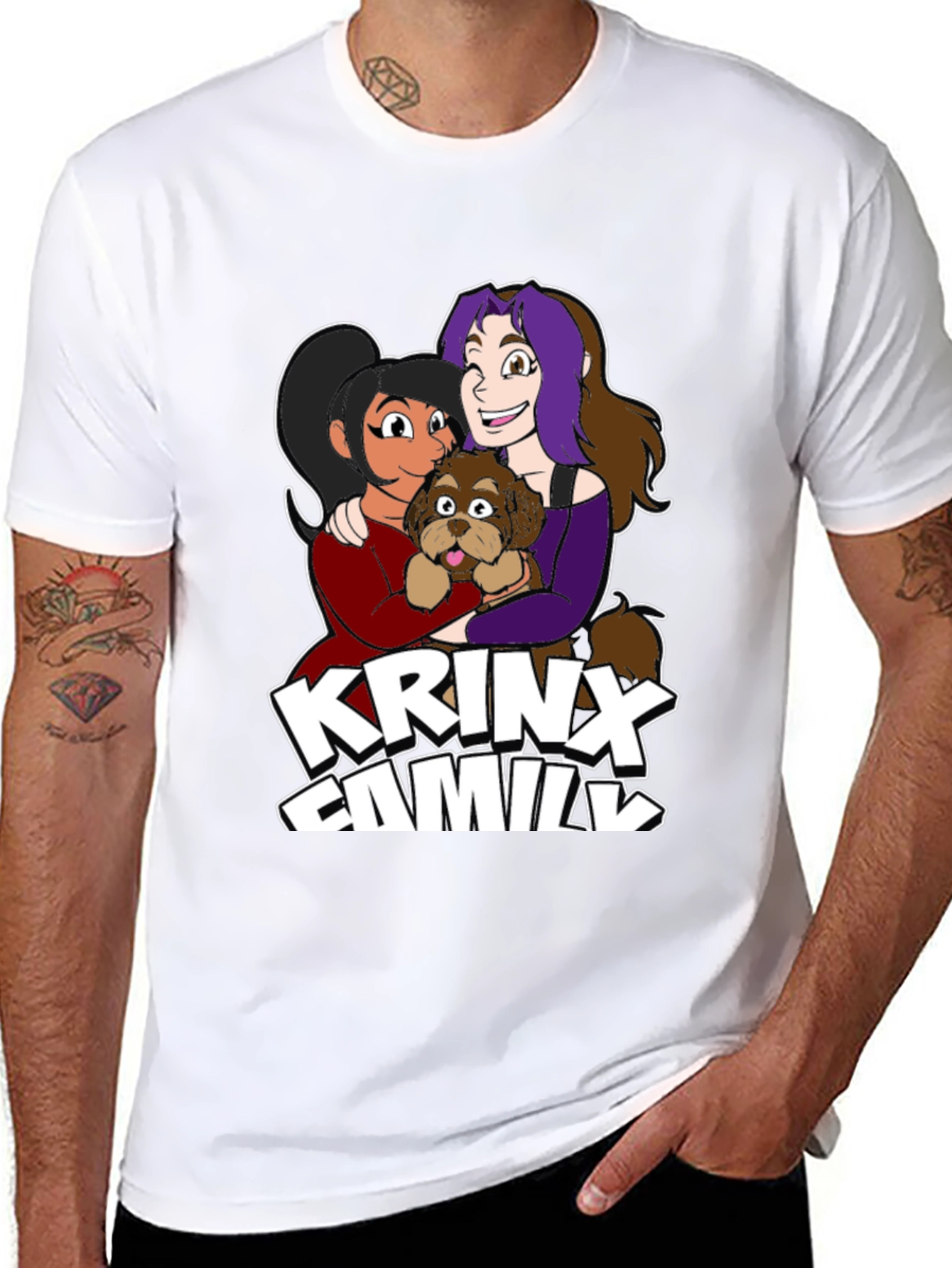 Krinx Family Cartoon Graphic Black T-Shirt