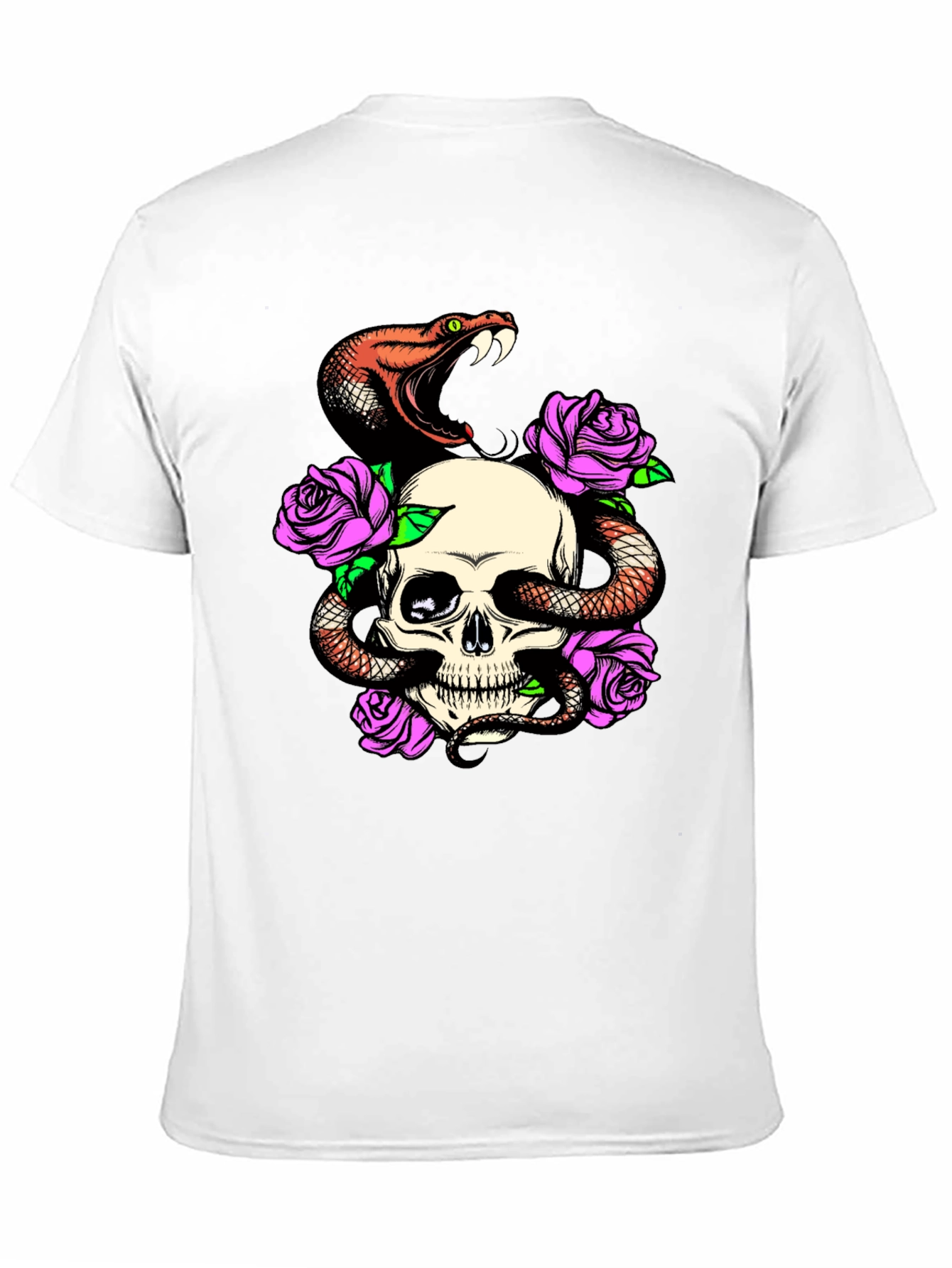 Skull Snake Rose Graphic Black T-Shirt