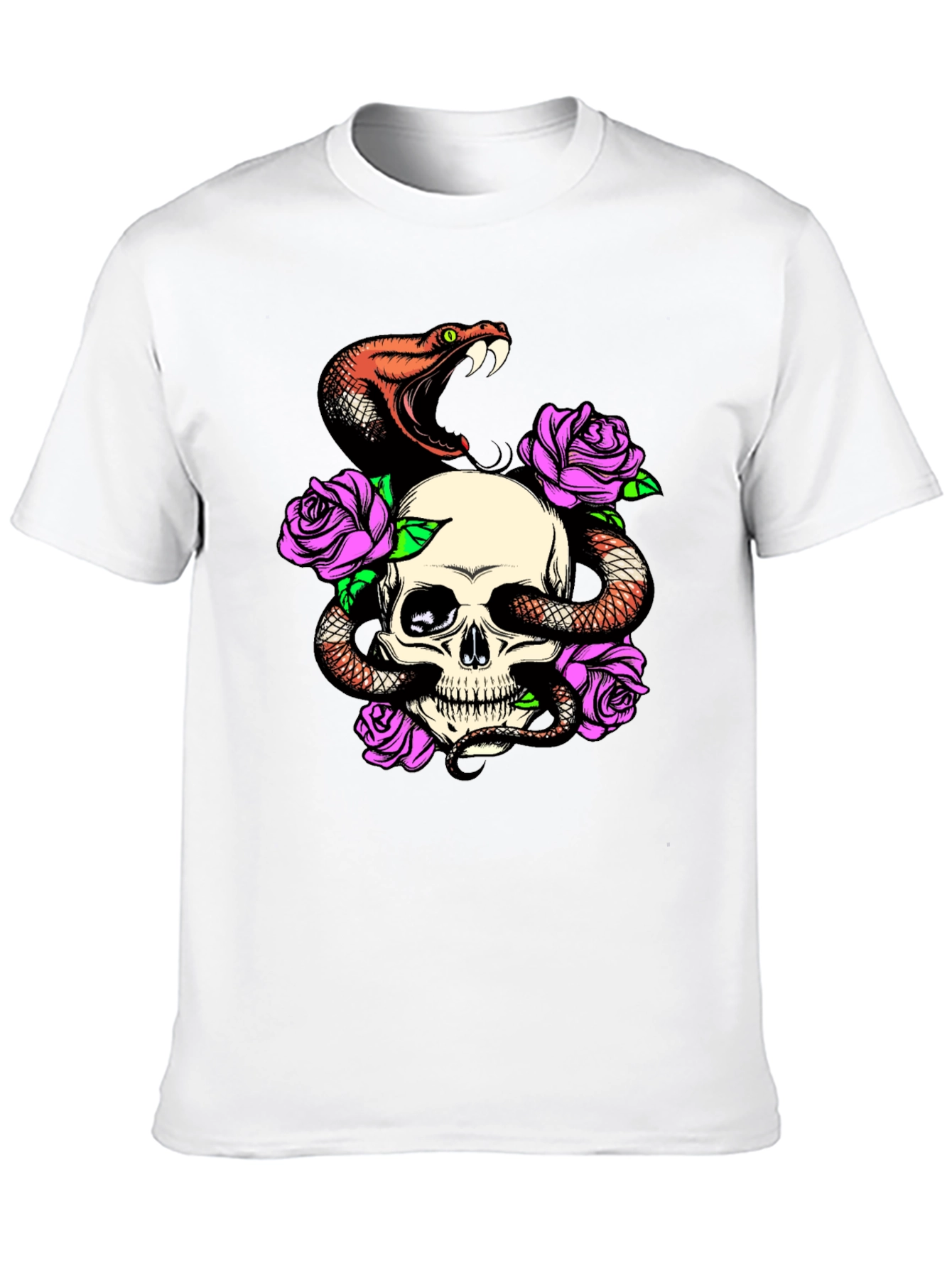 Skull Snake Rose Graphic Black T-Shirt