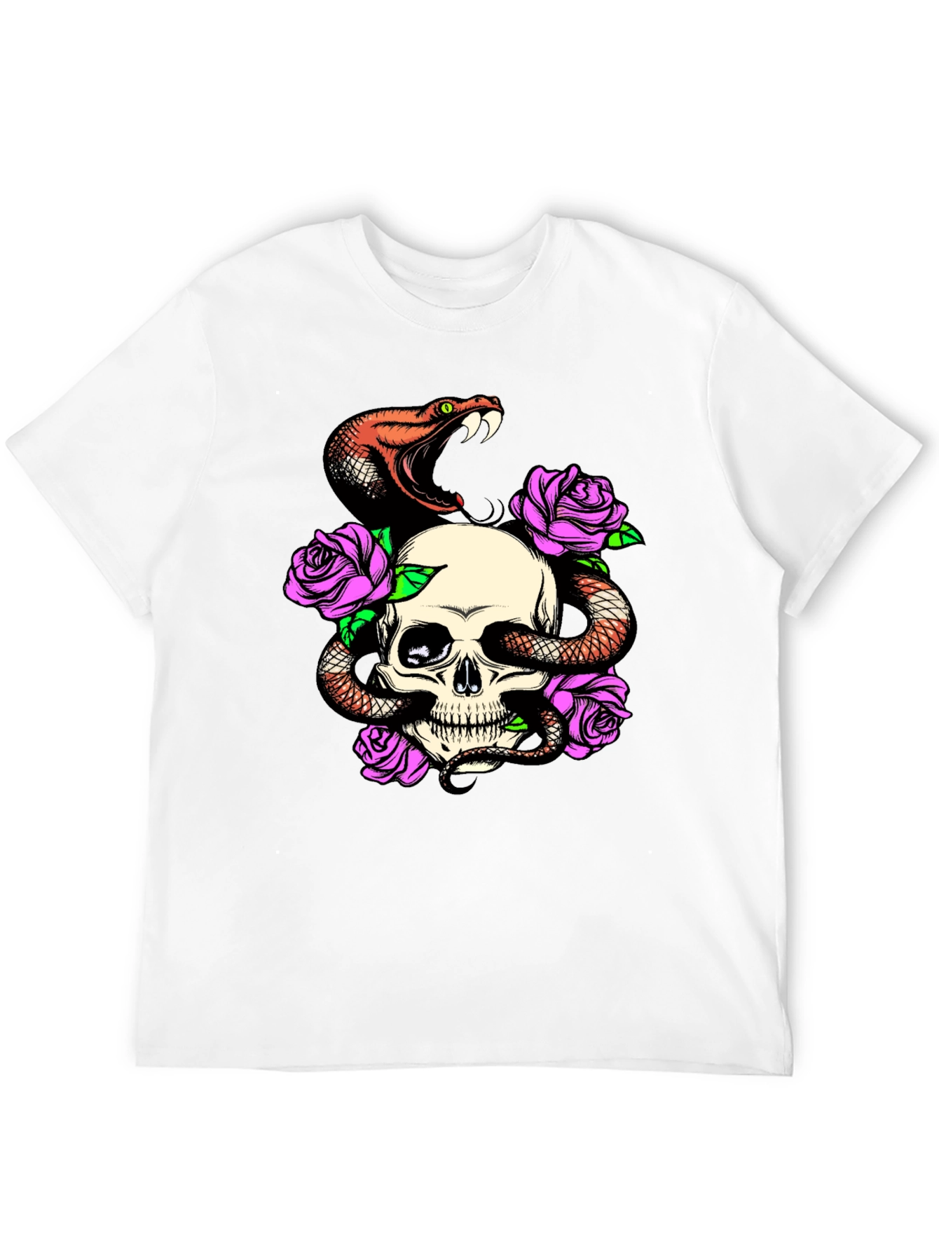 Skull Snake Rose Graphic Black T-Shirt