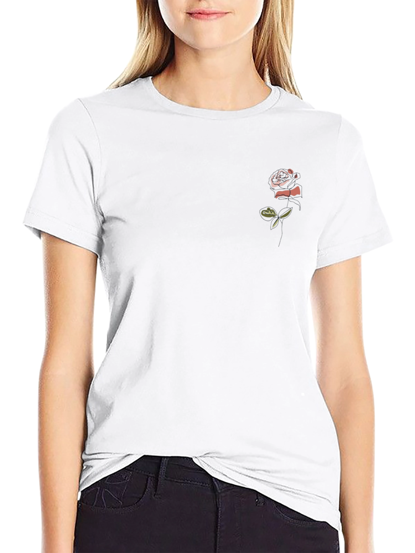 Black T-Shirt with Rose Graphic