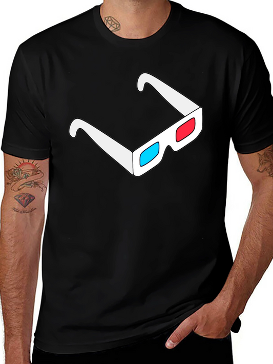 3D Glasses Graphic Black T-Shirt