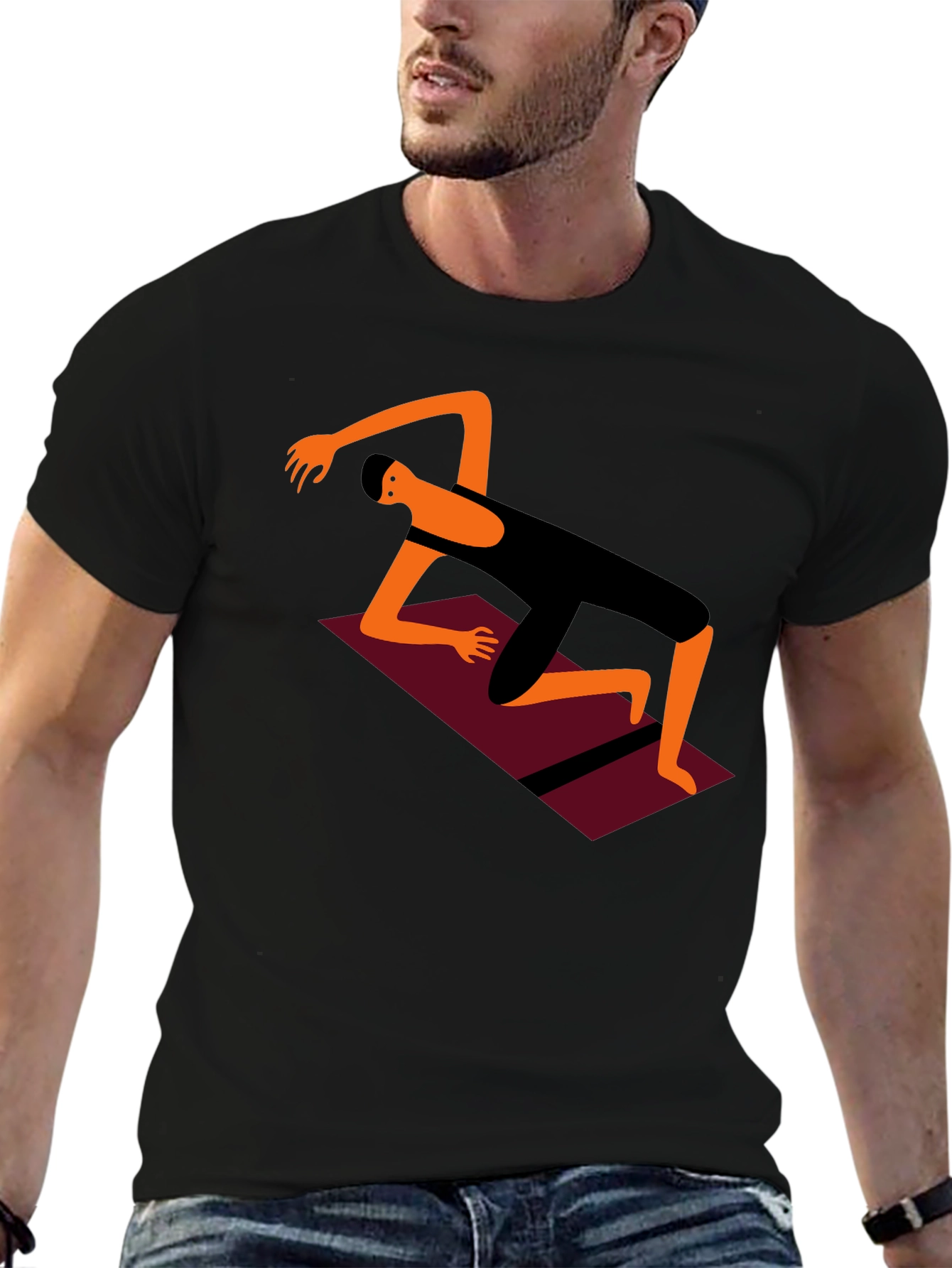 Yoga Pose Graphic Tee - Black Cotton Comfort