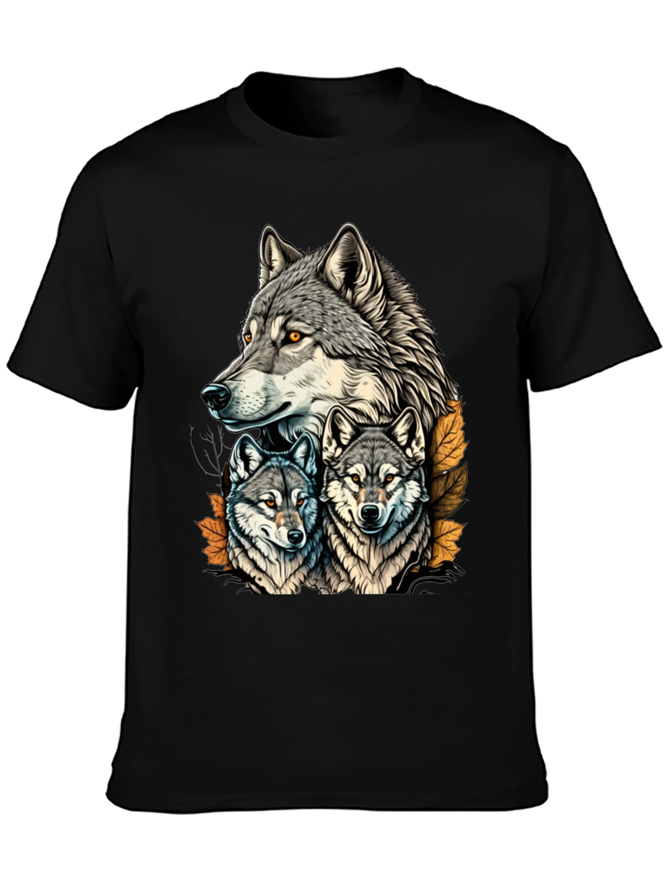 Wolf Pack Graphic Tee - Black Cotton T-Shirt